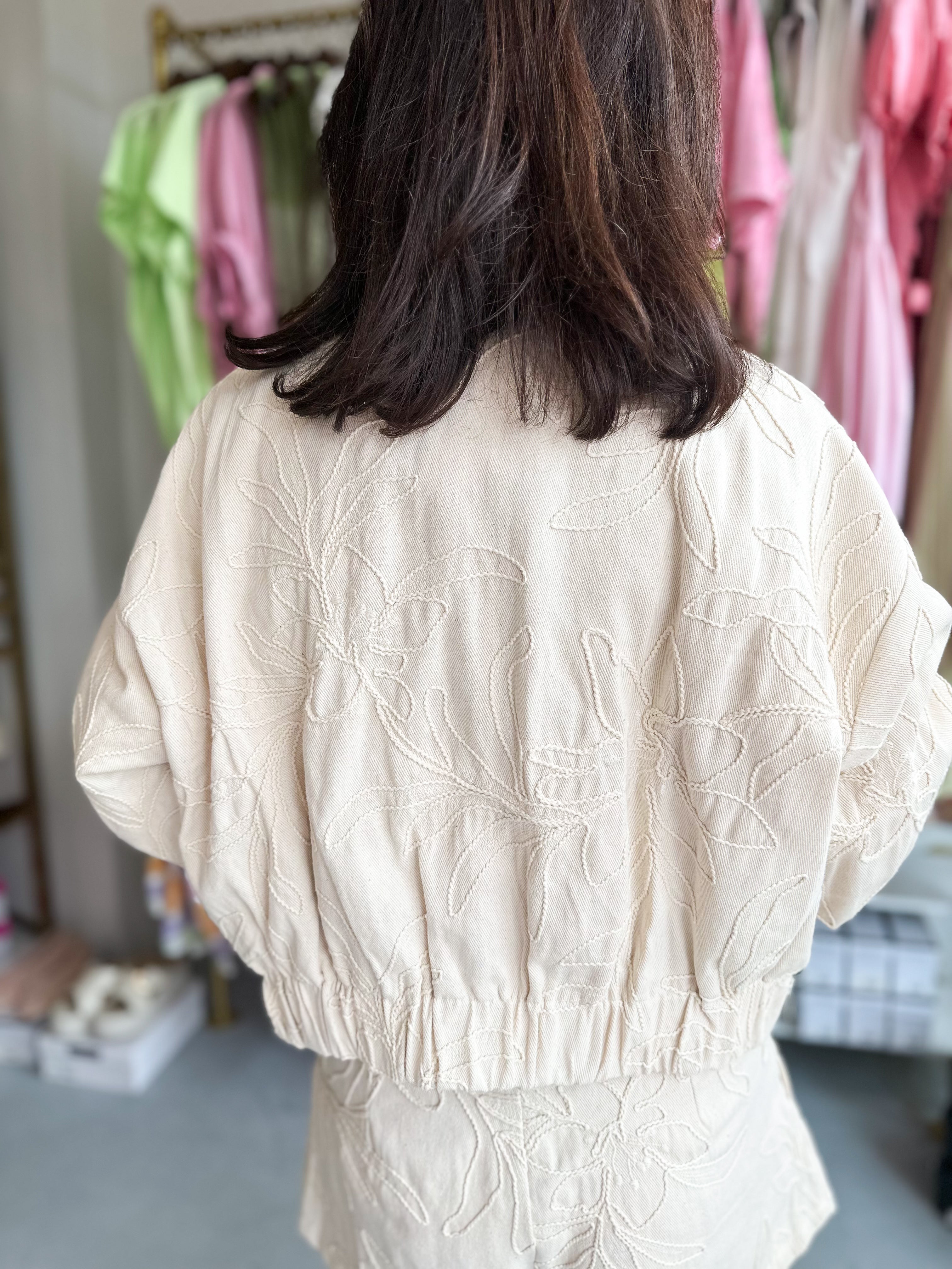Floral Jacquard Zip Up Jacket