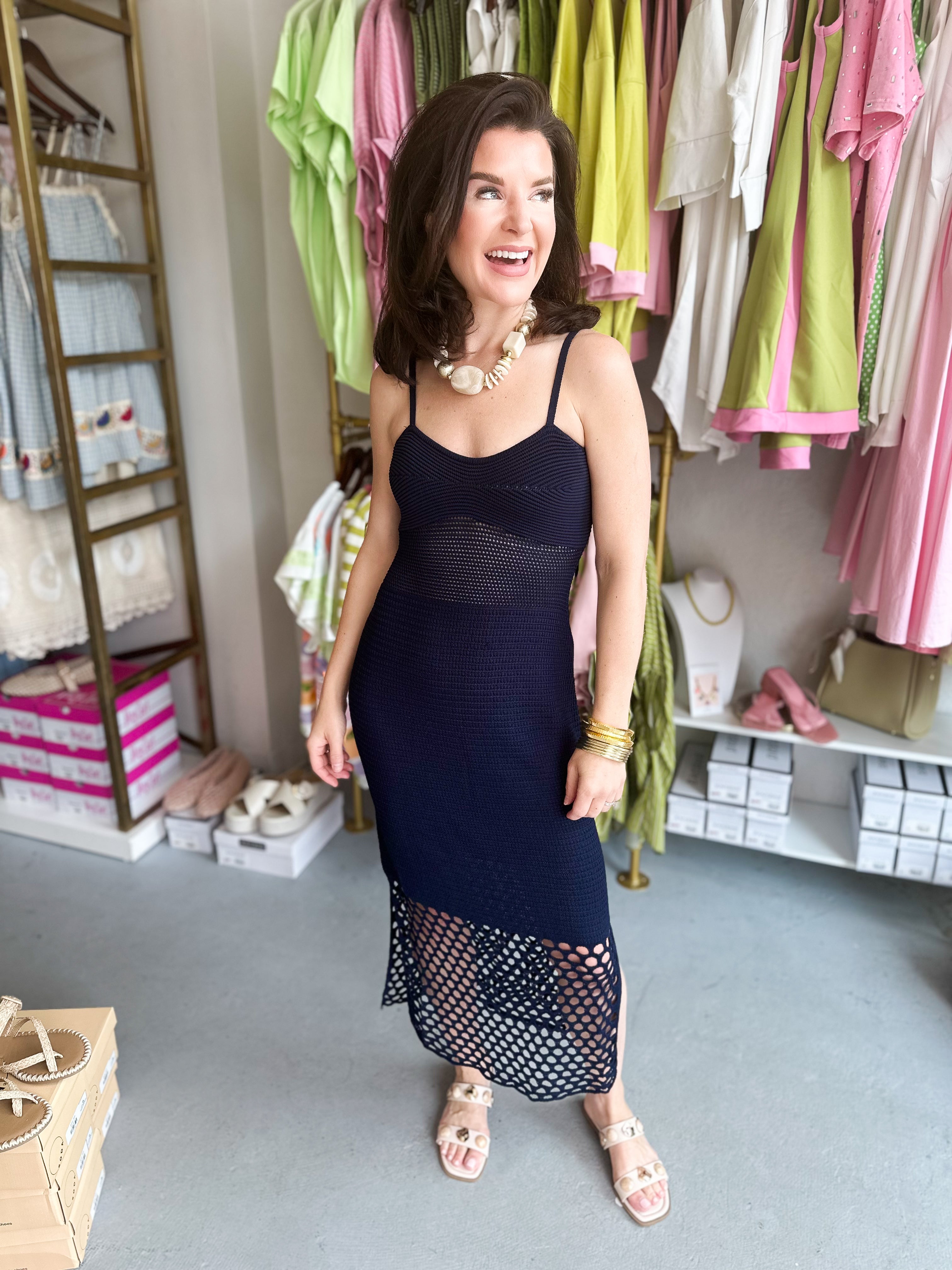 Net Pattern Knitted Dress