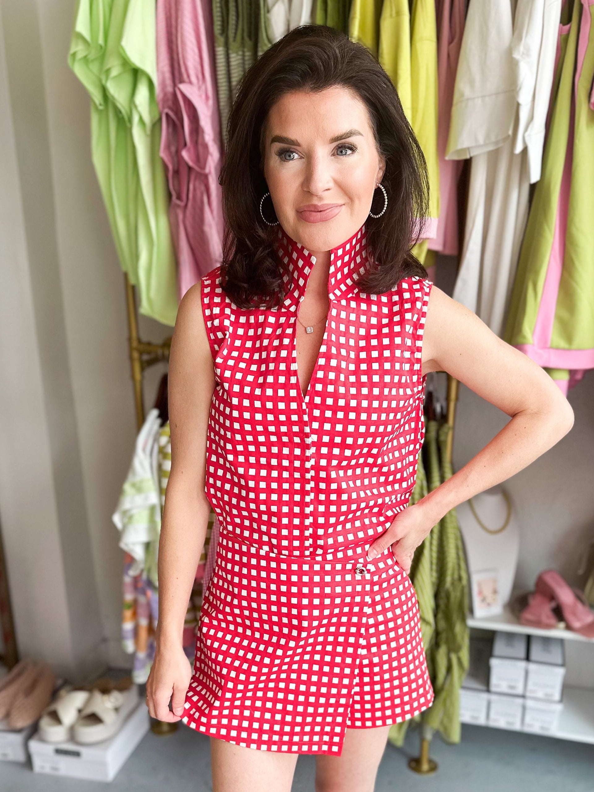 Gingham Sleeveless Button Down