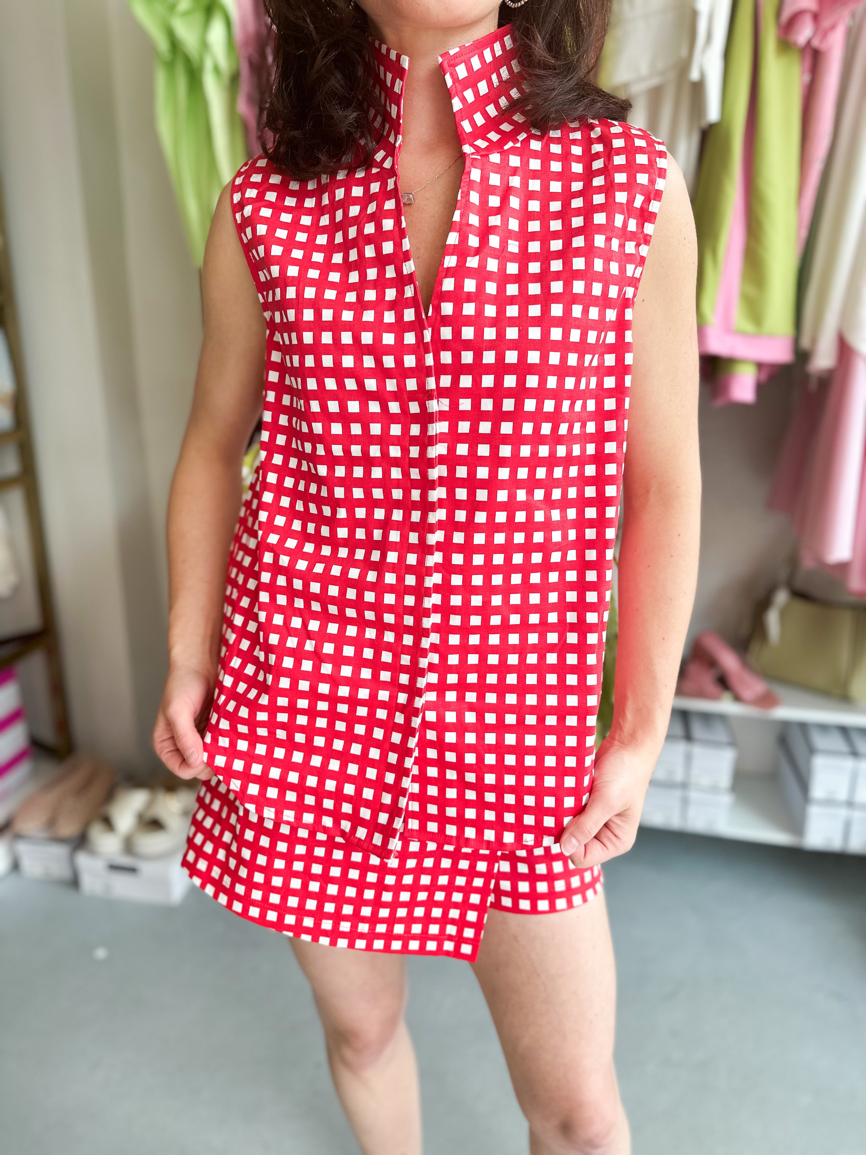 Gingham Sleeveless Button Down