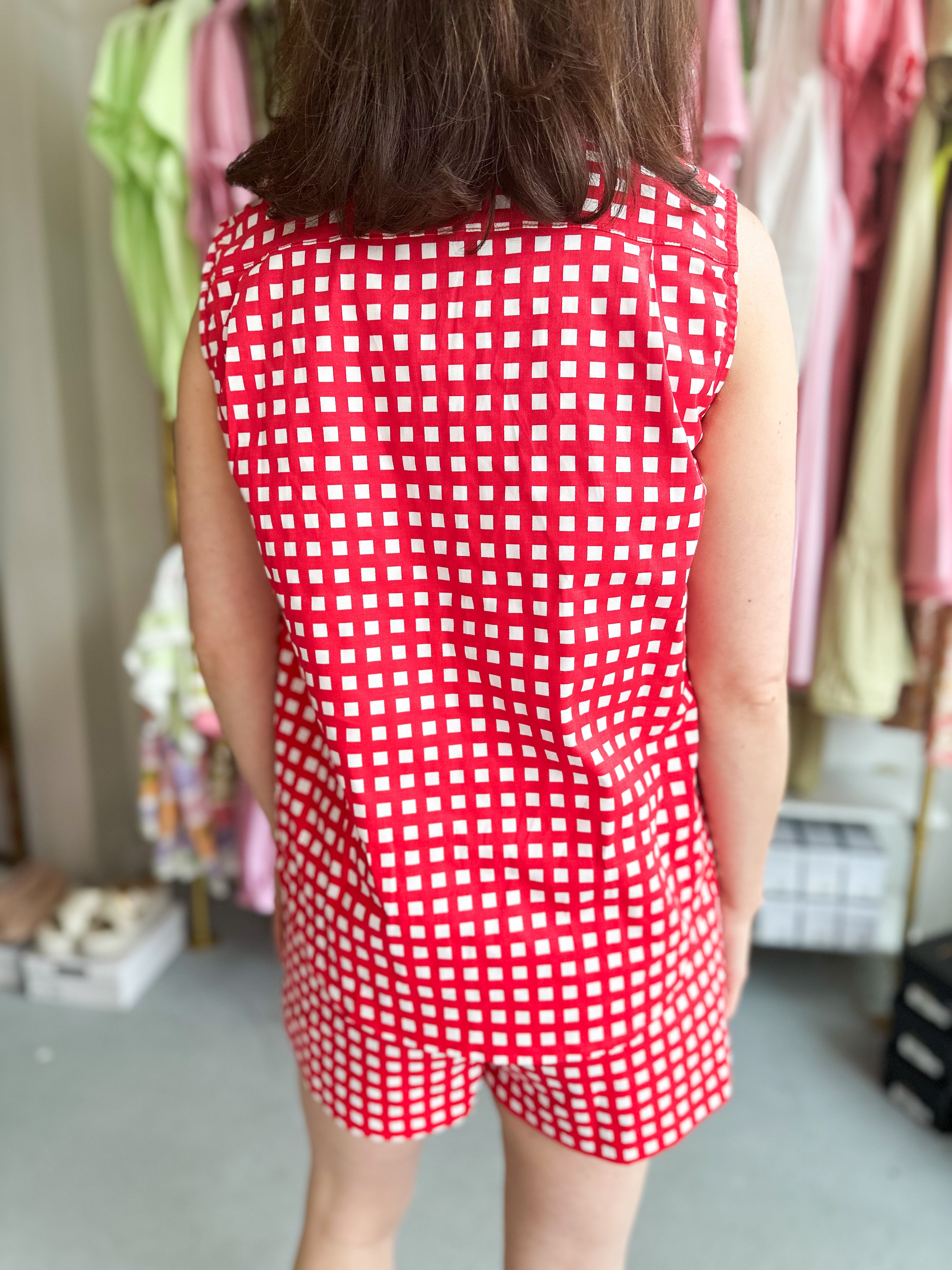 Gingham Sleeveless Button Down