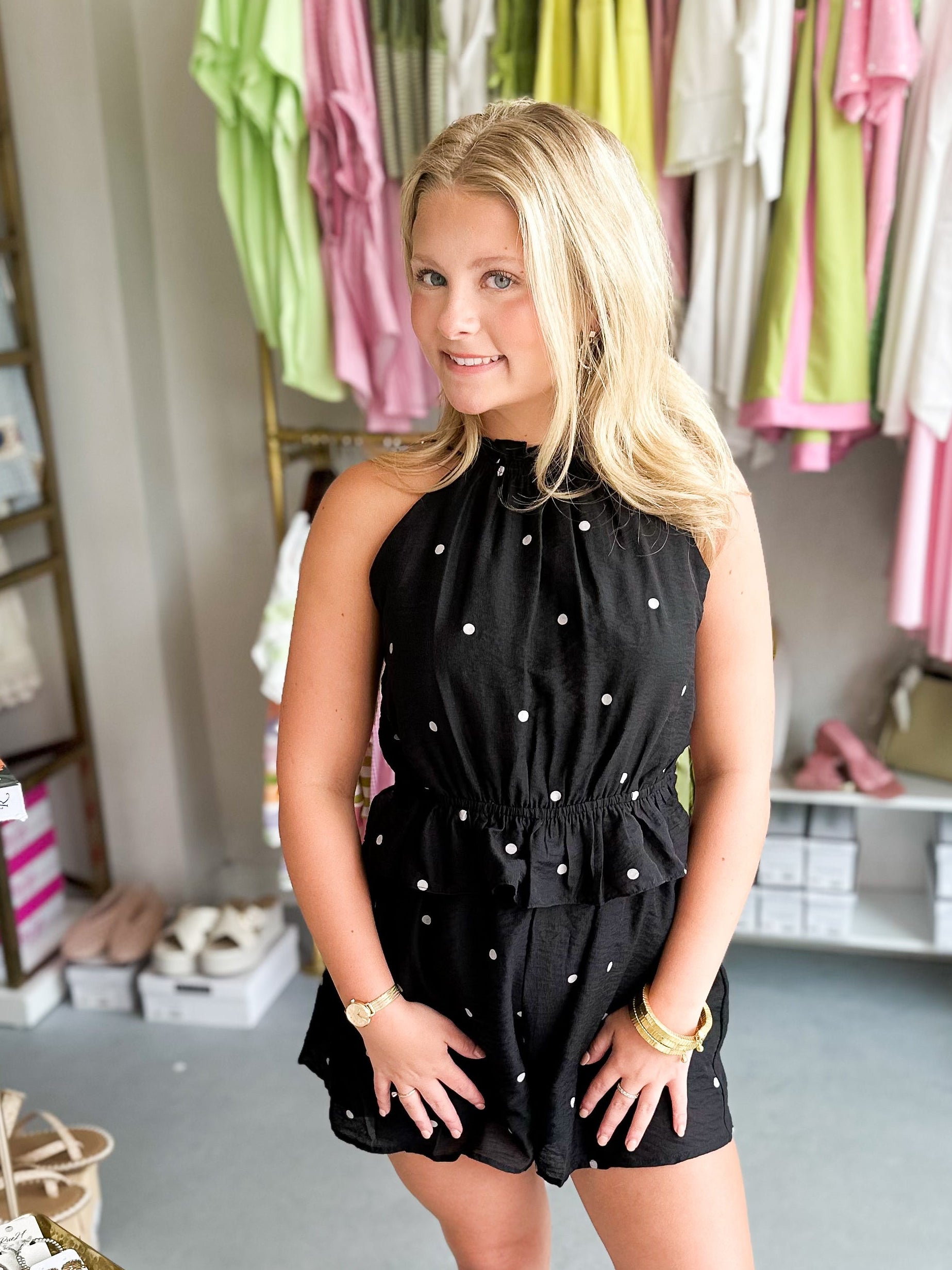 Dot Print Halter Romper