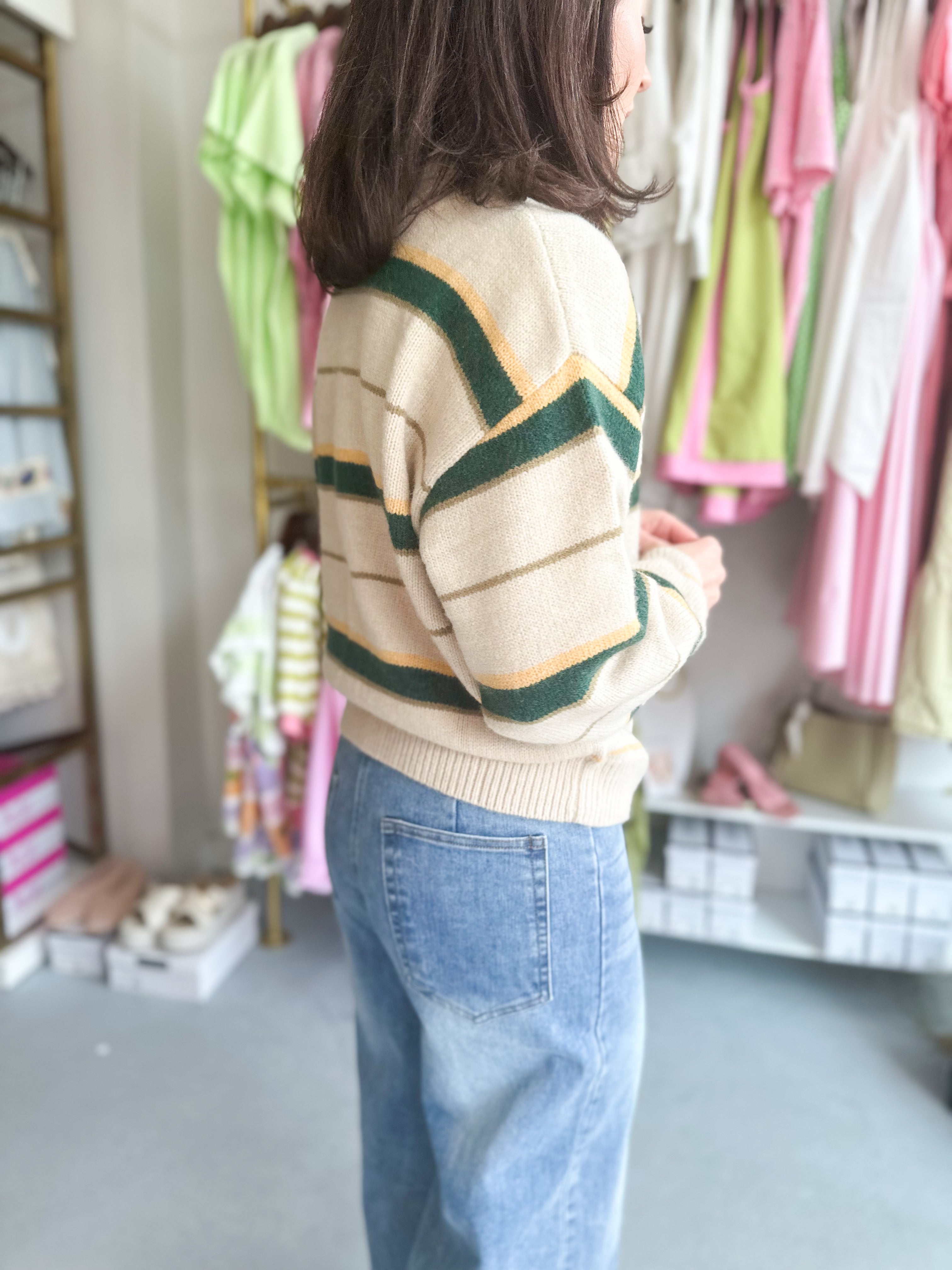 Multi Color Contrast Detail Sweater