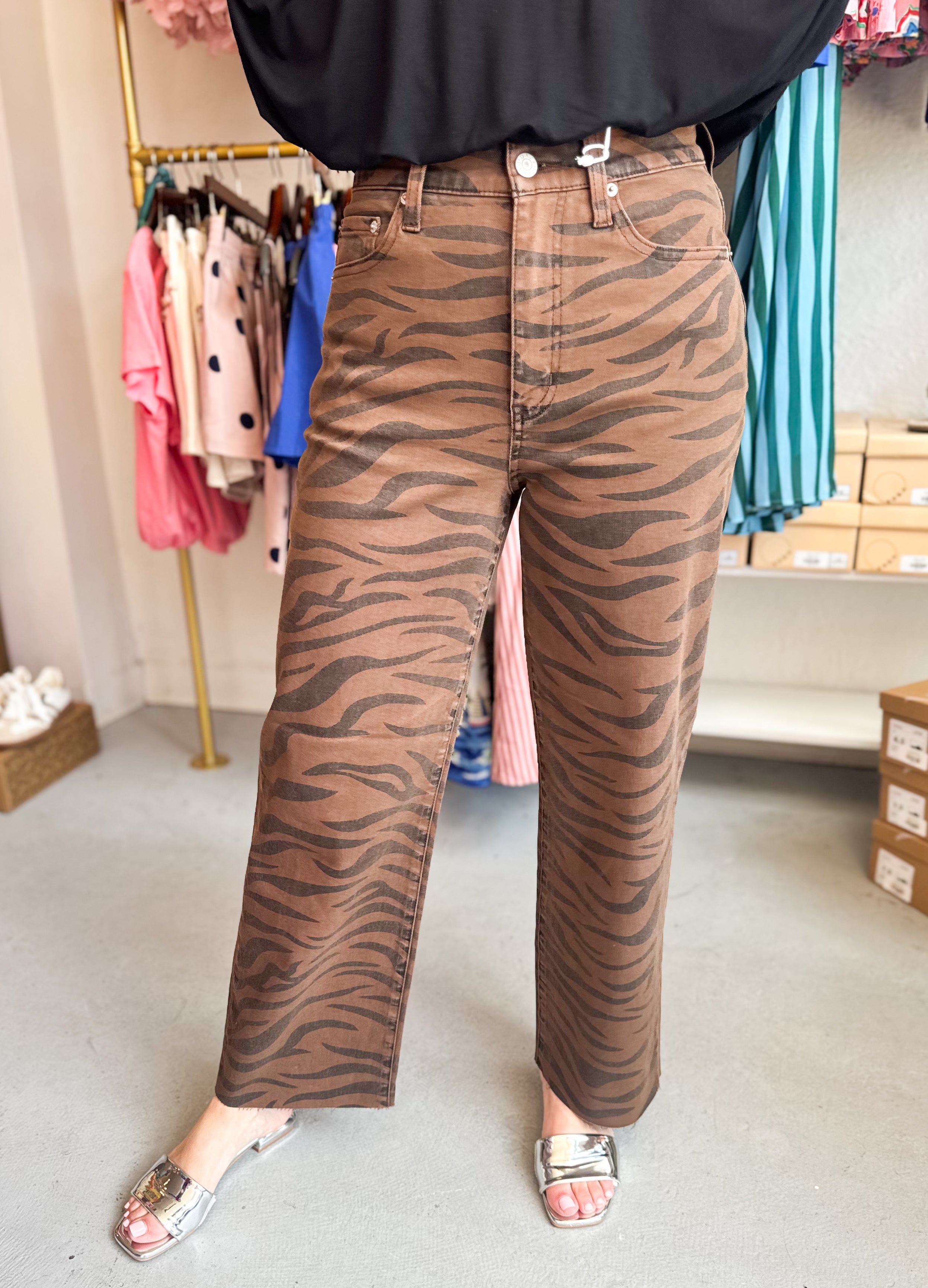 Pleaser High Rise Wide Ankle-Desert Zebra