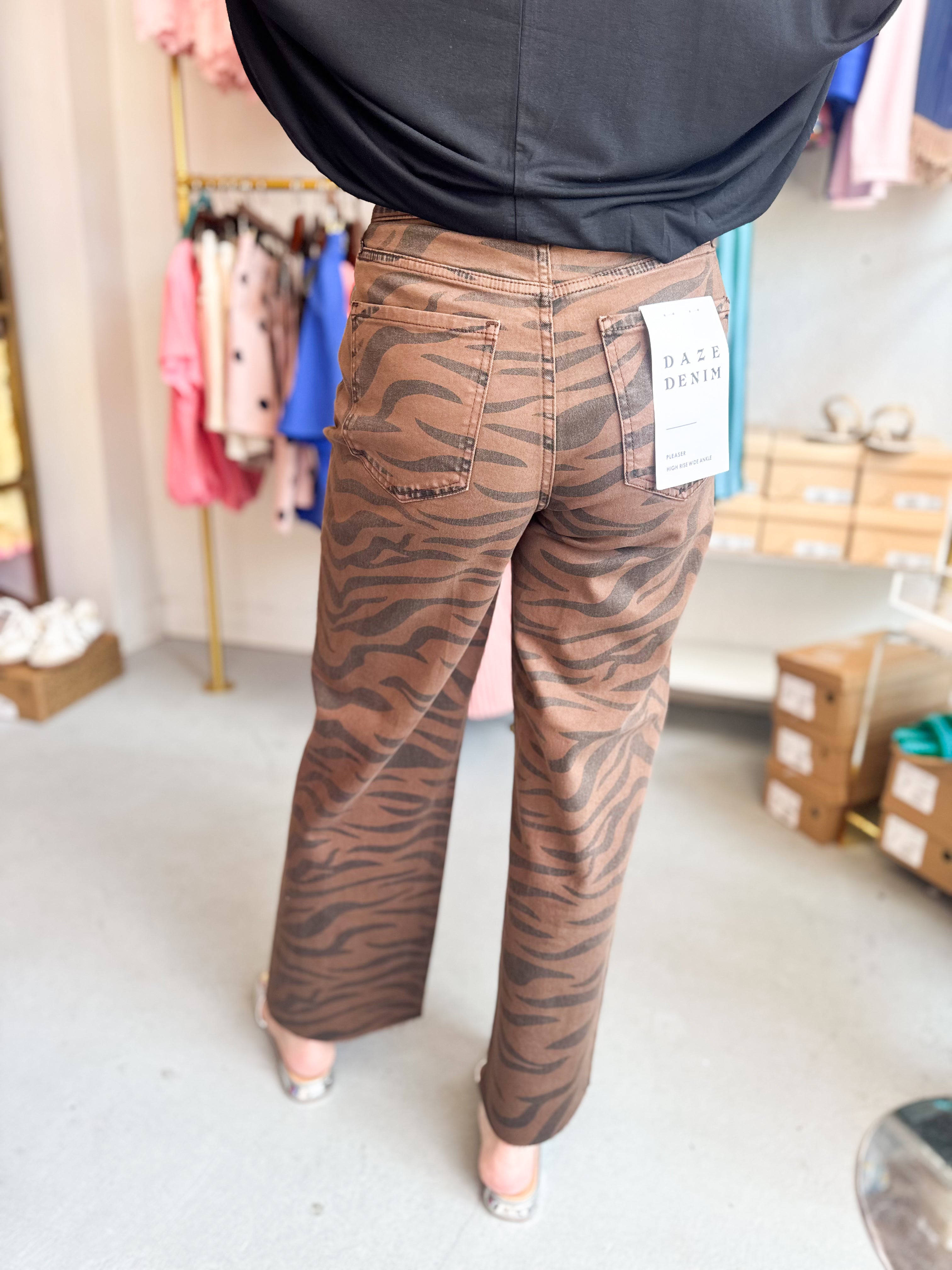 Pleaser High Rise Wide Ankle-Desert Zebra