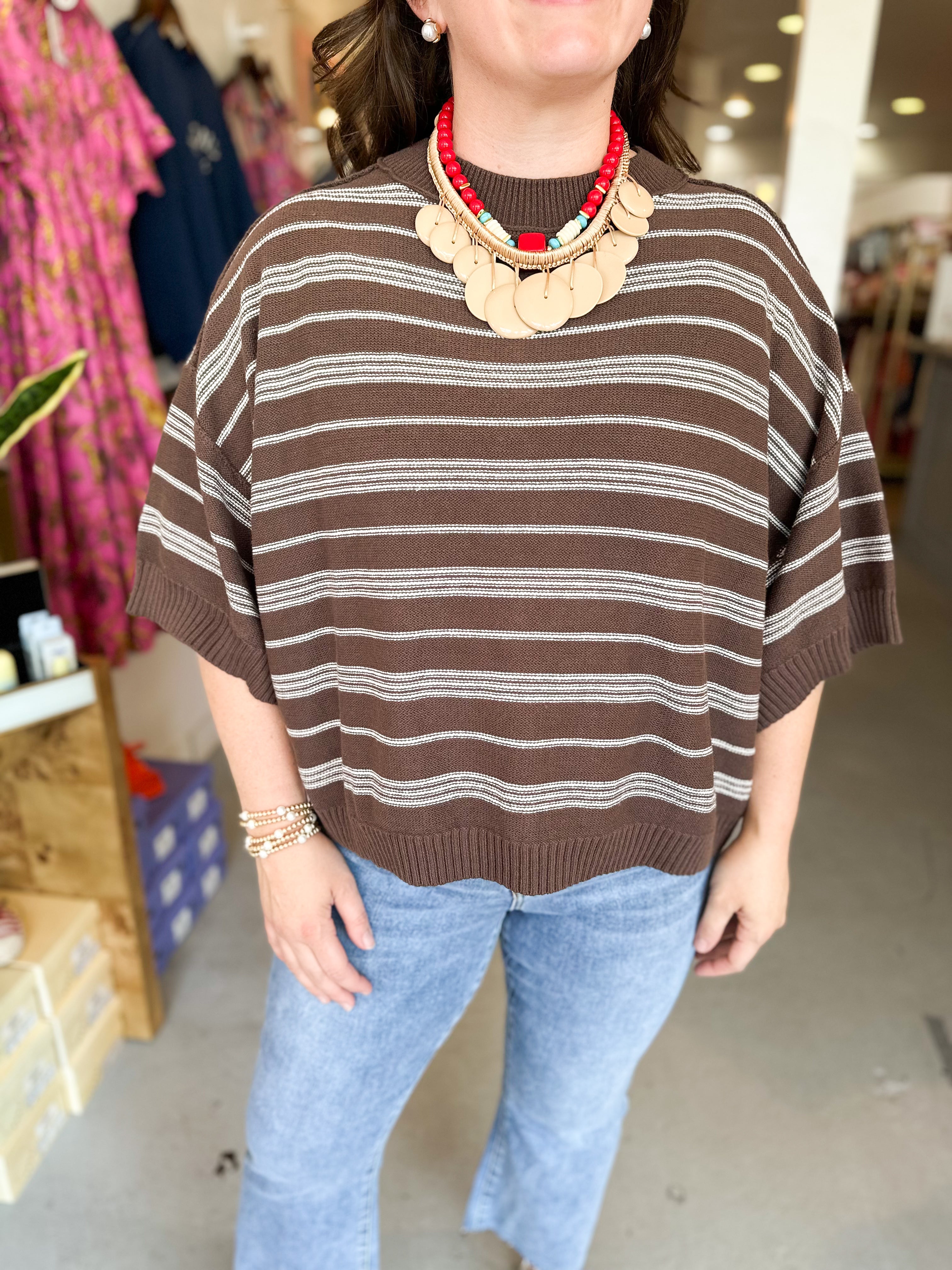 Plus Size Round Neck Stripe Knit Sweater