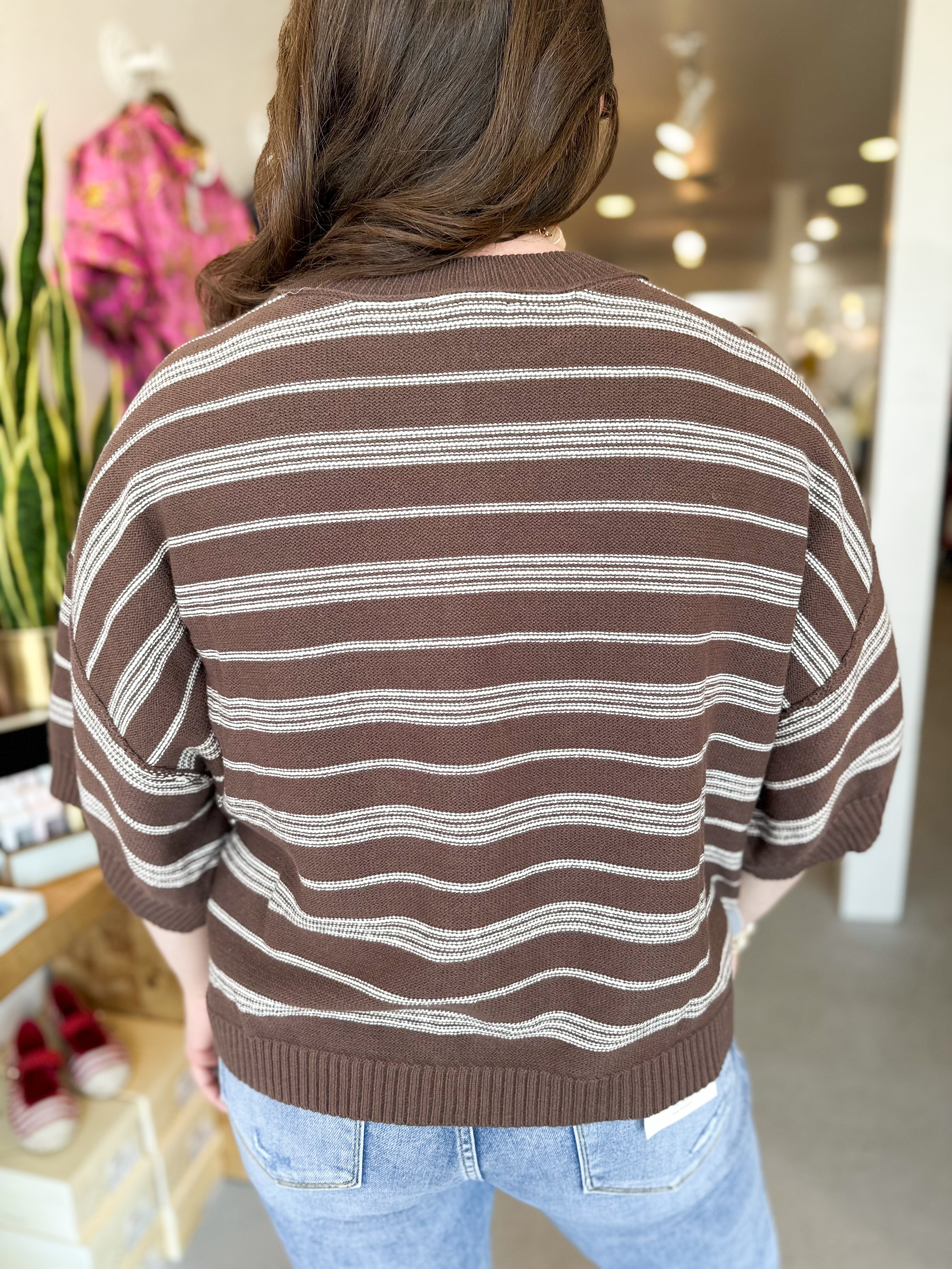 Plus Size Round Neck Stripe Knit Sweater