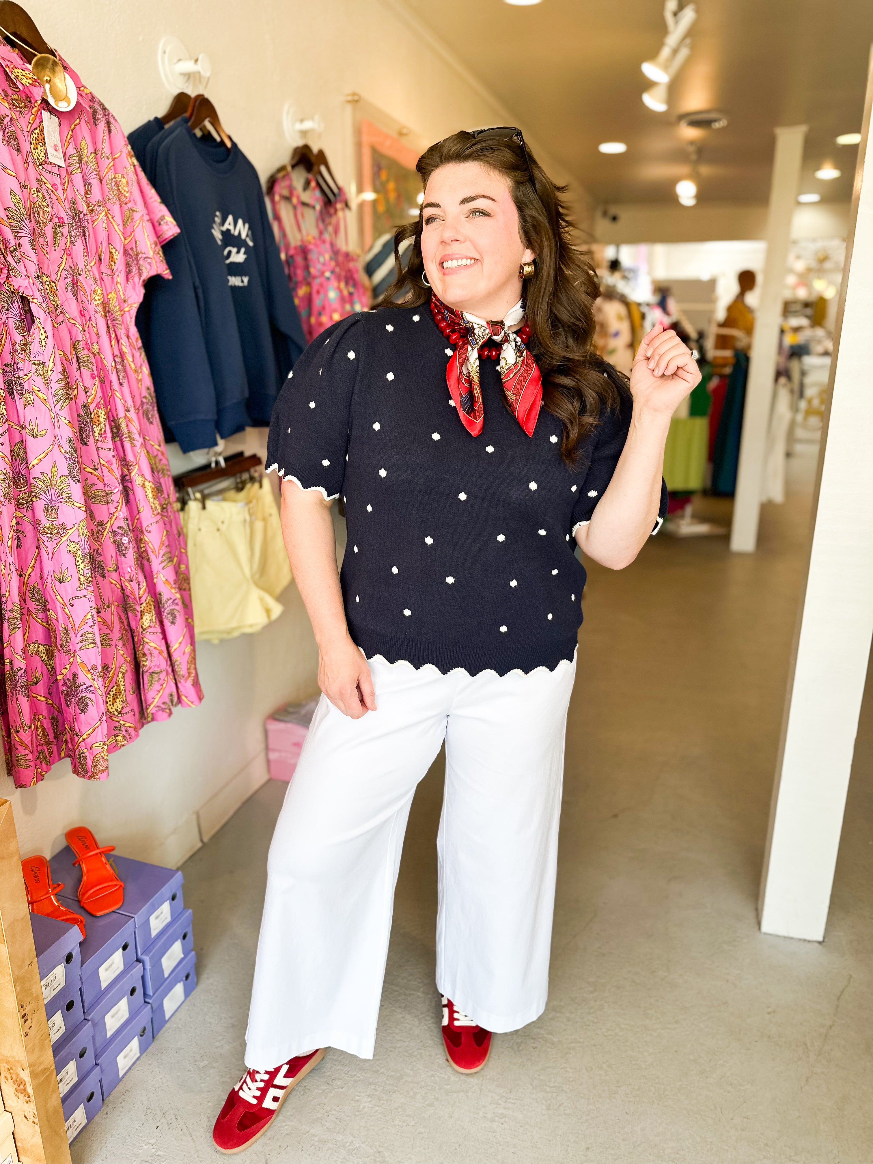 Plus Size Polkadot Puff Sleeve Sweater Top
