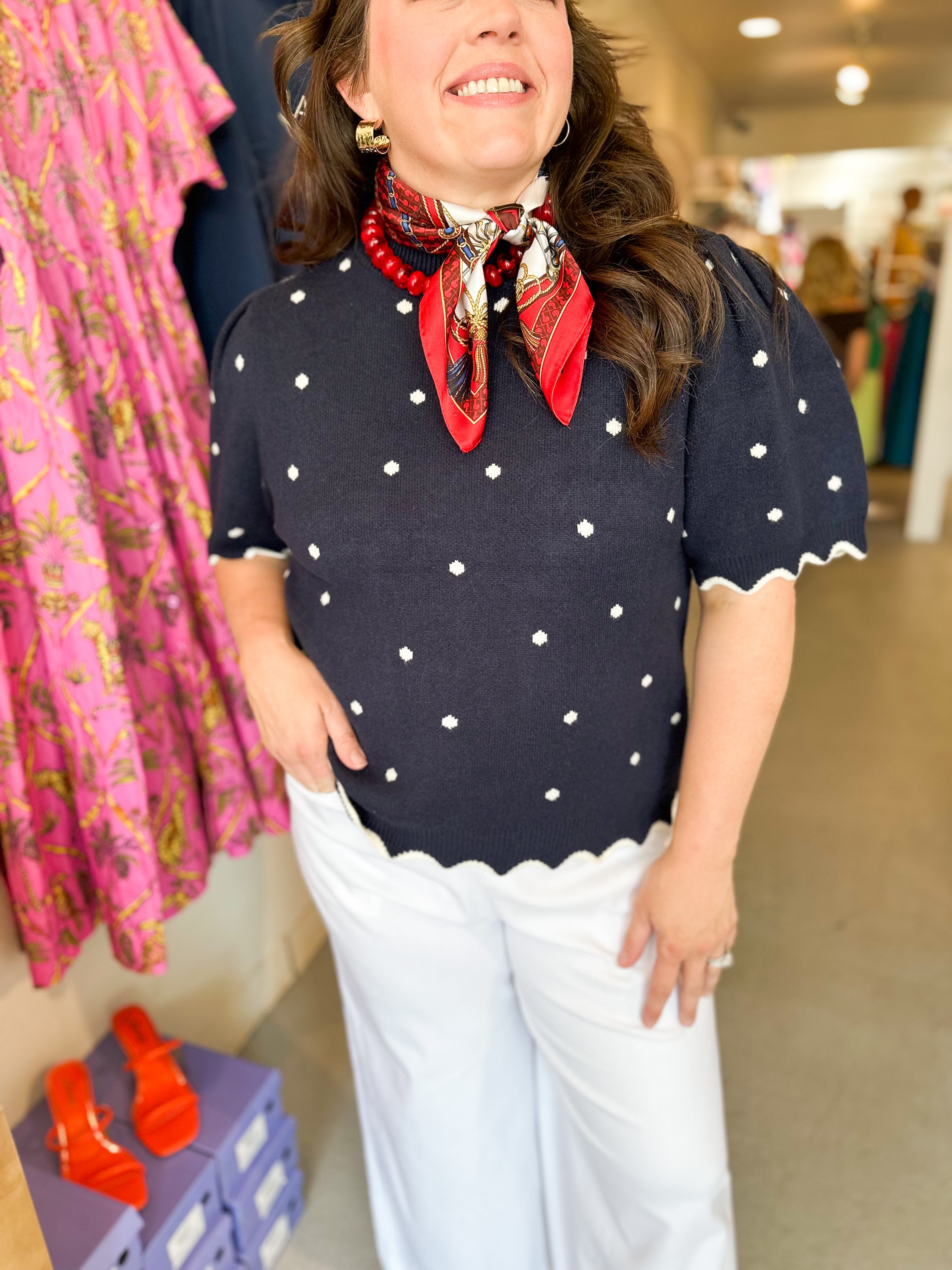 Plus Size Polkadot Puff Sleeve Sweater Top