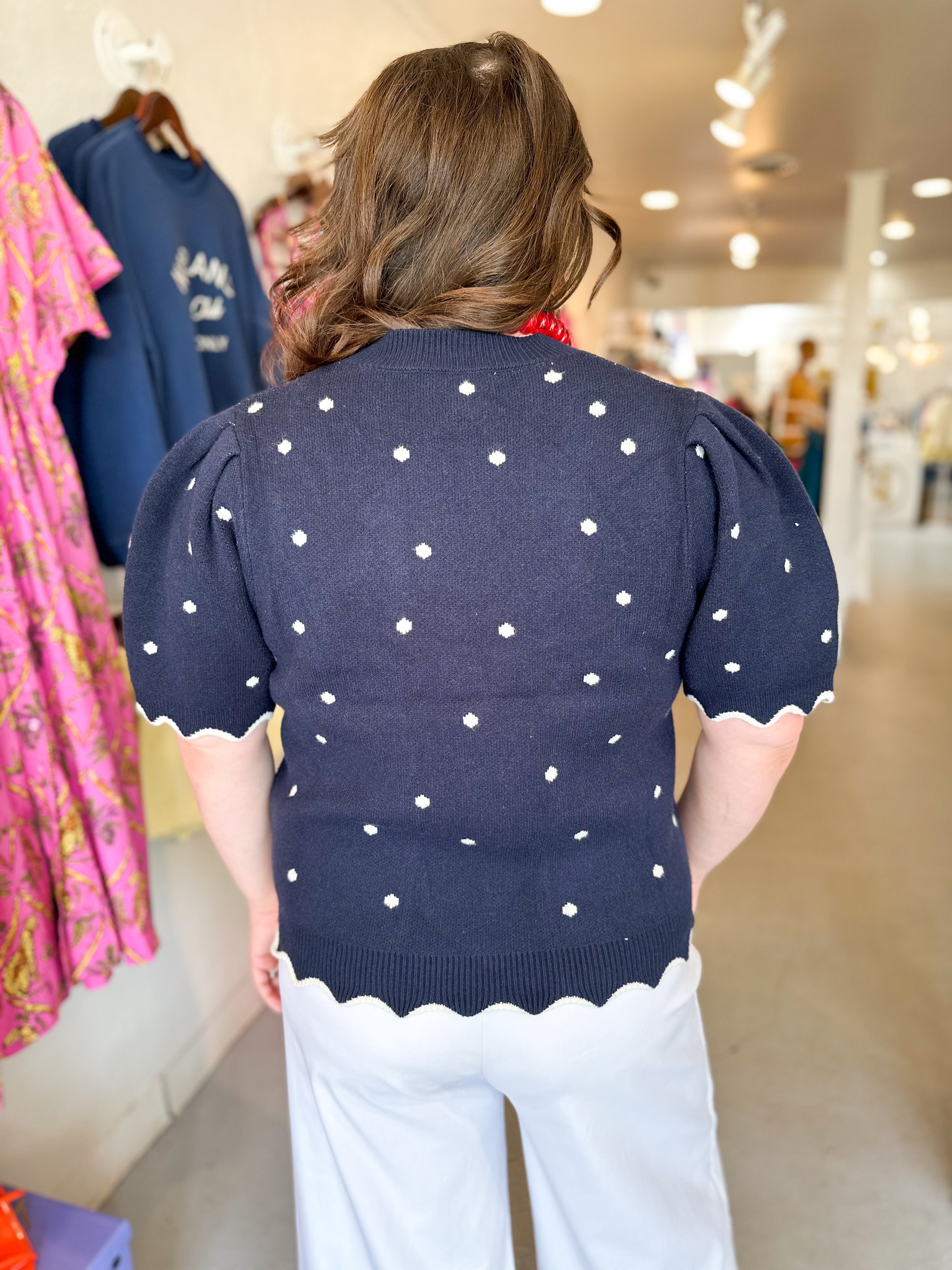 Plus Size Polkadot Puff Sleeve Sweater Top
