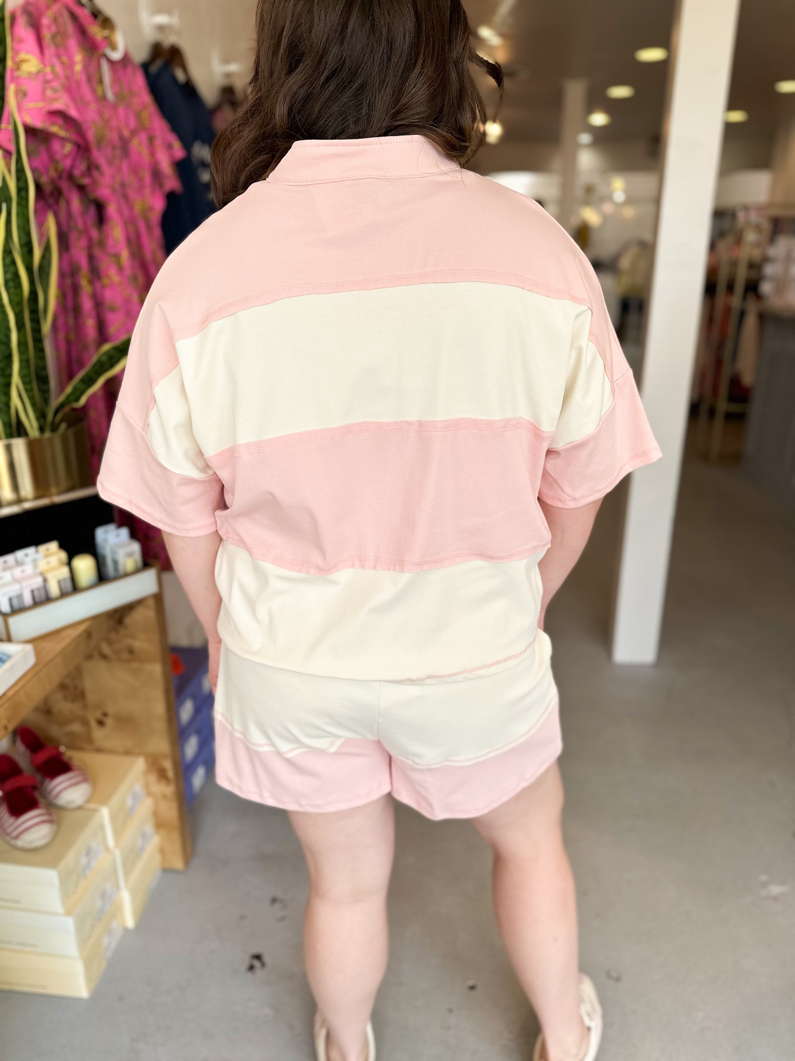 Plus Size Color Block Half Zip Top