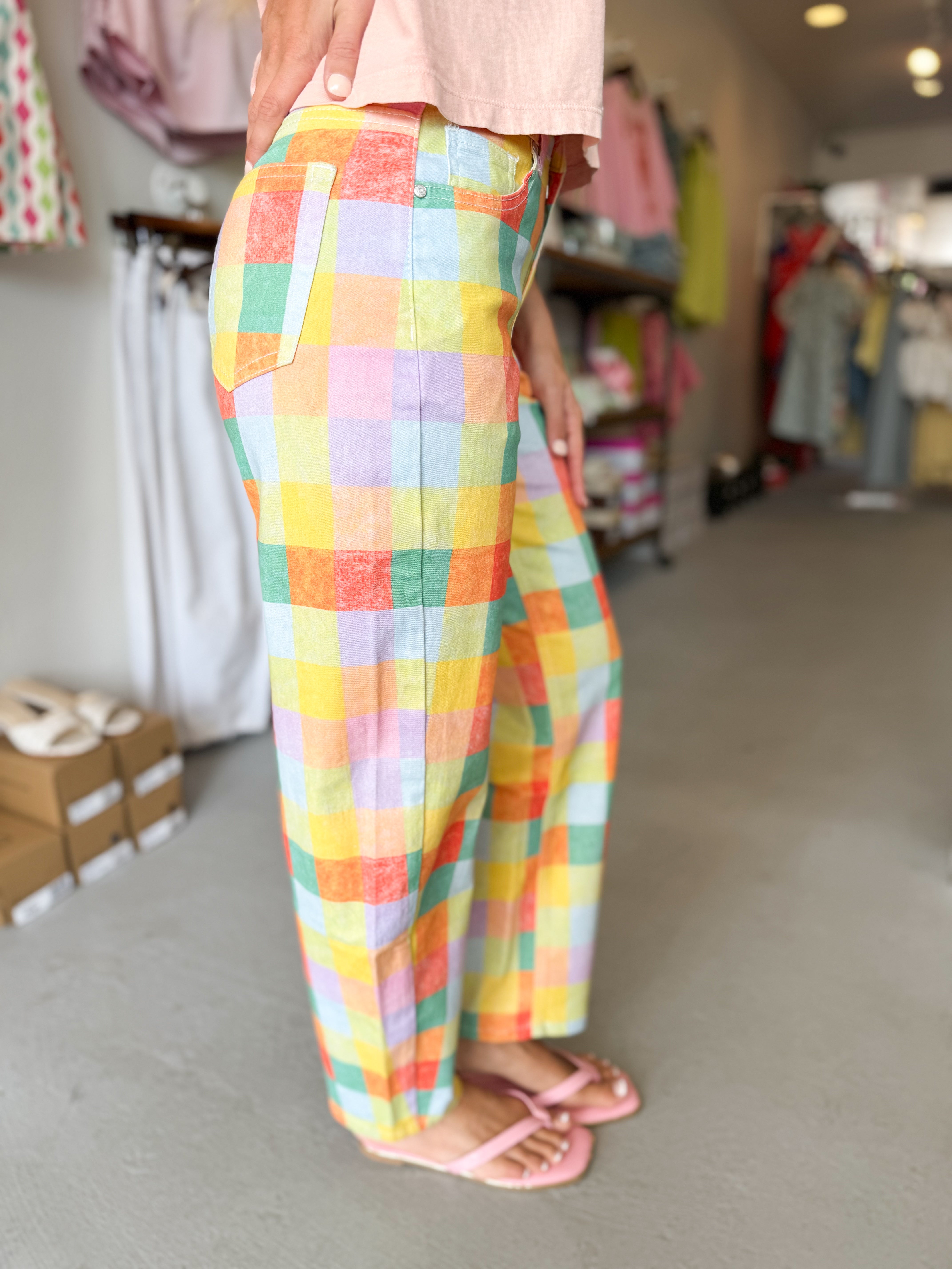 Madras Plaid Barrel Pants
