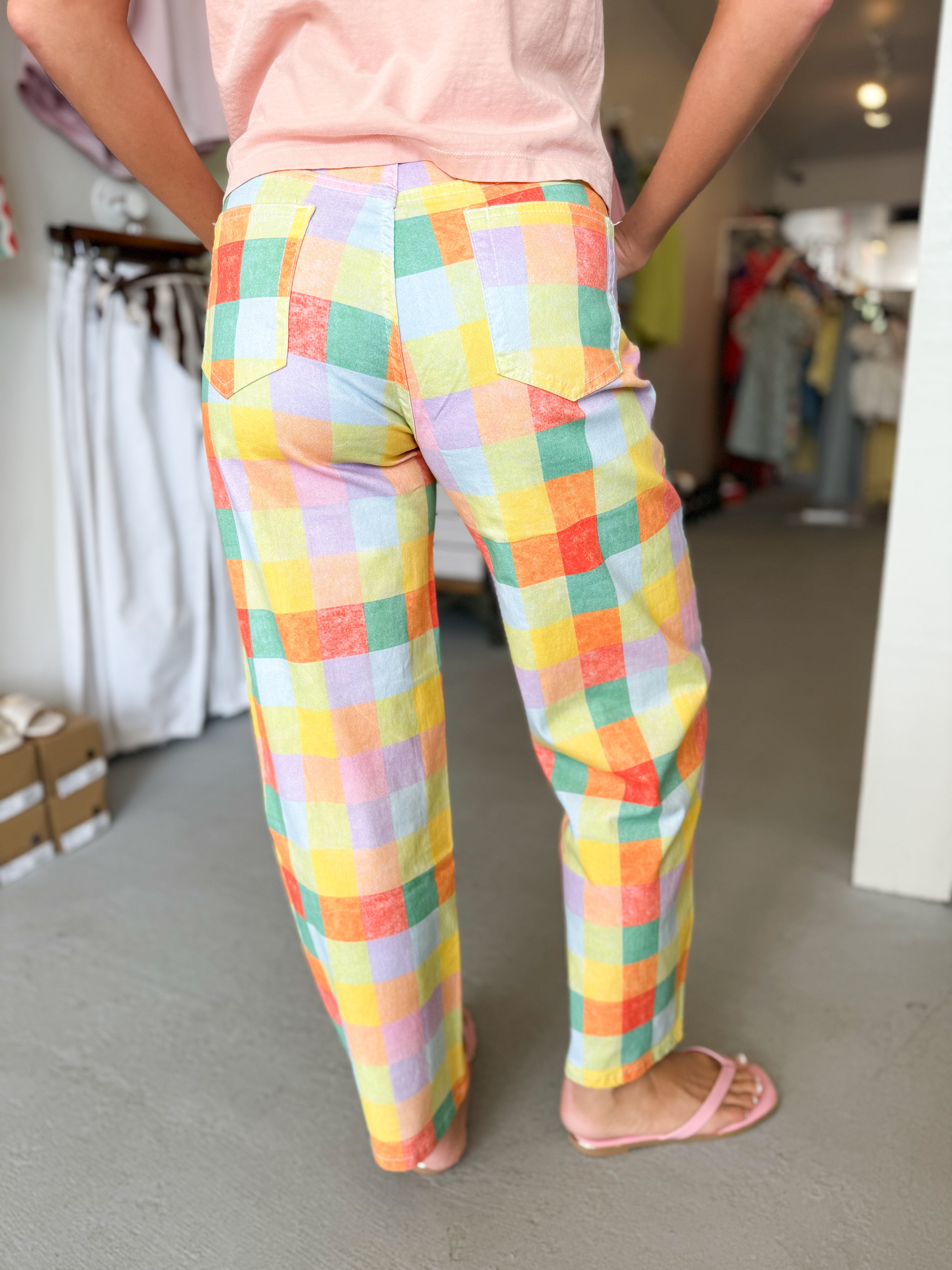 Madras Plaid Barrel Pants