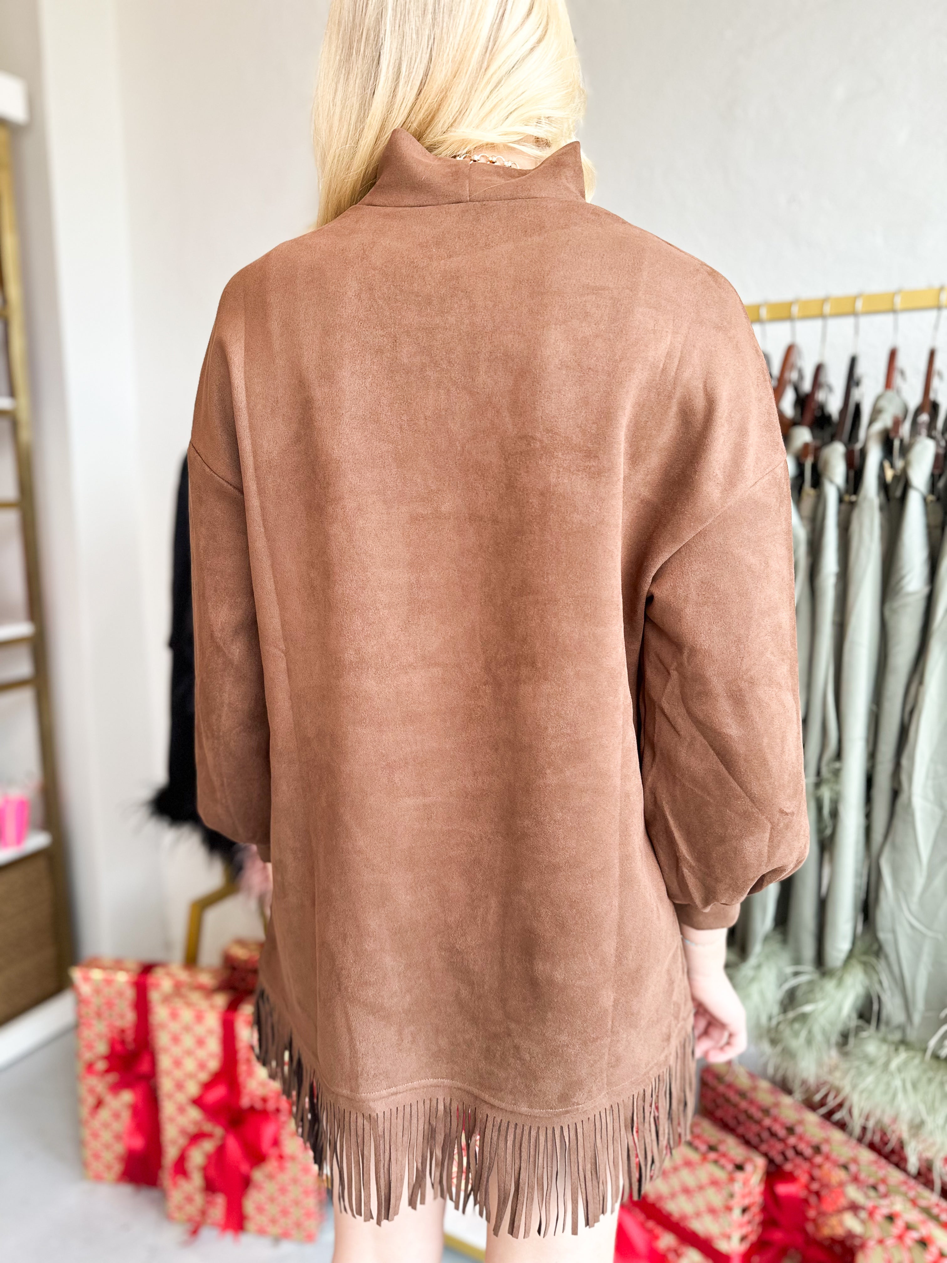 Fringe Hem Suede Dress