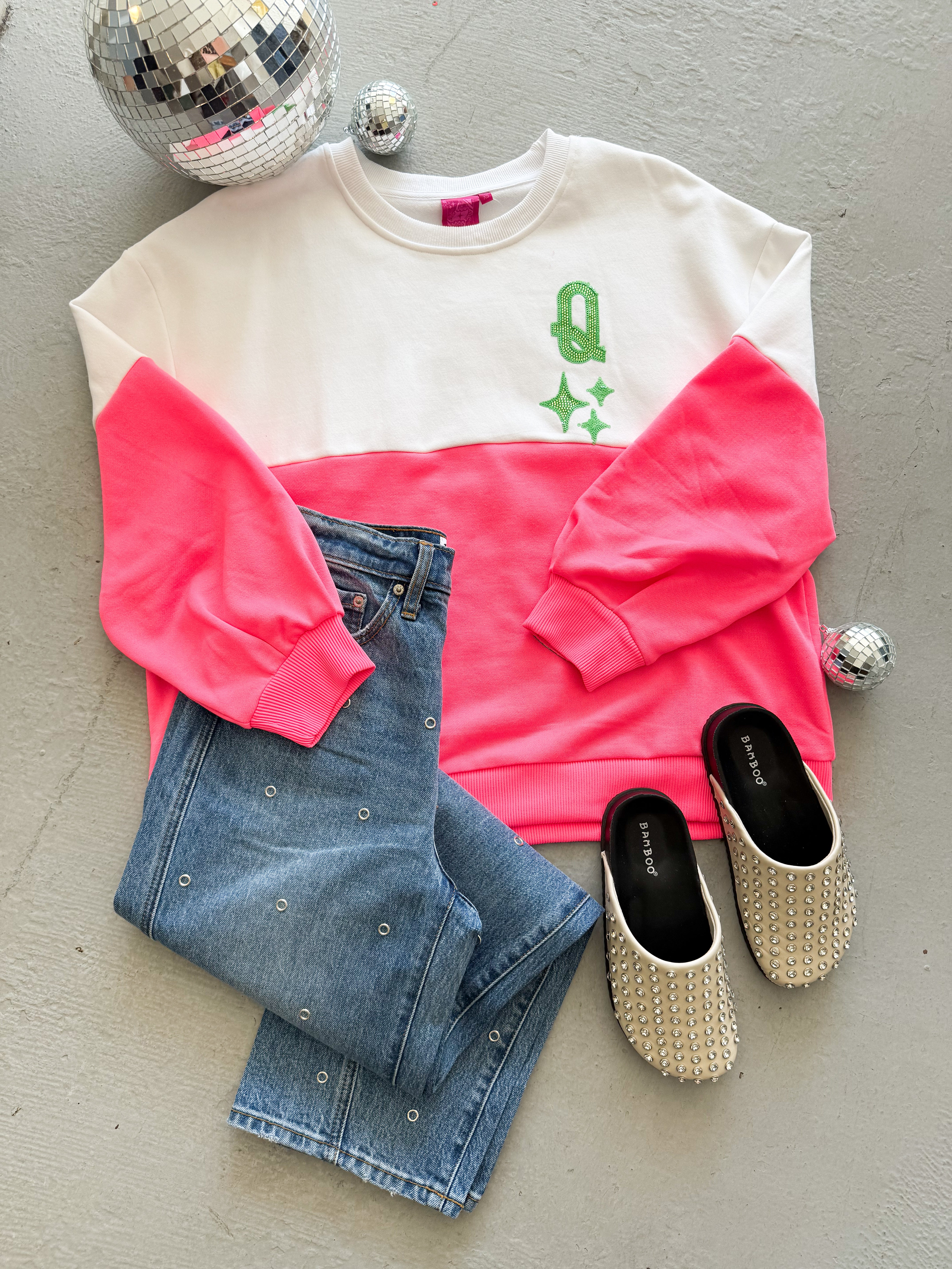 Queen of Sparkles Neon Colorblock Logo Sweatshirt