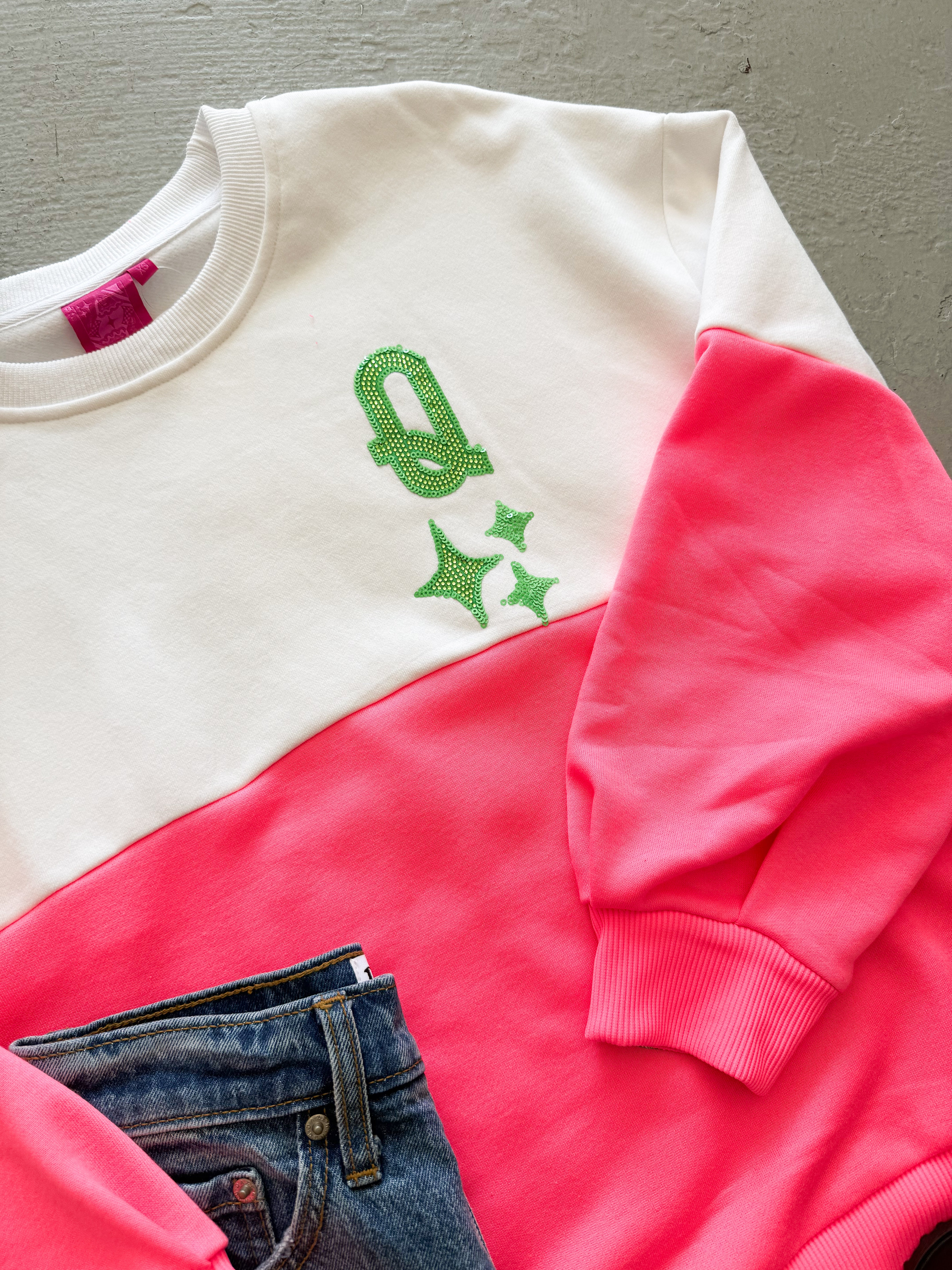 Queen of Sparkles Neon Colorblock Logo Sweatshirt
