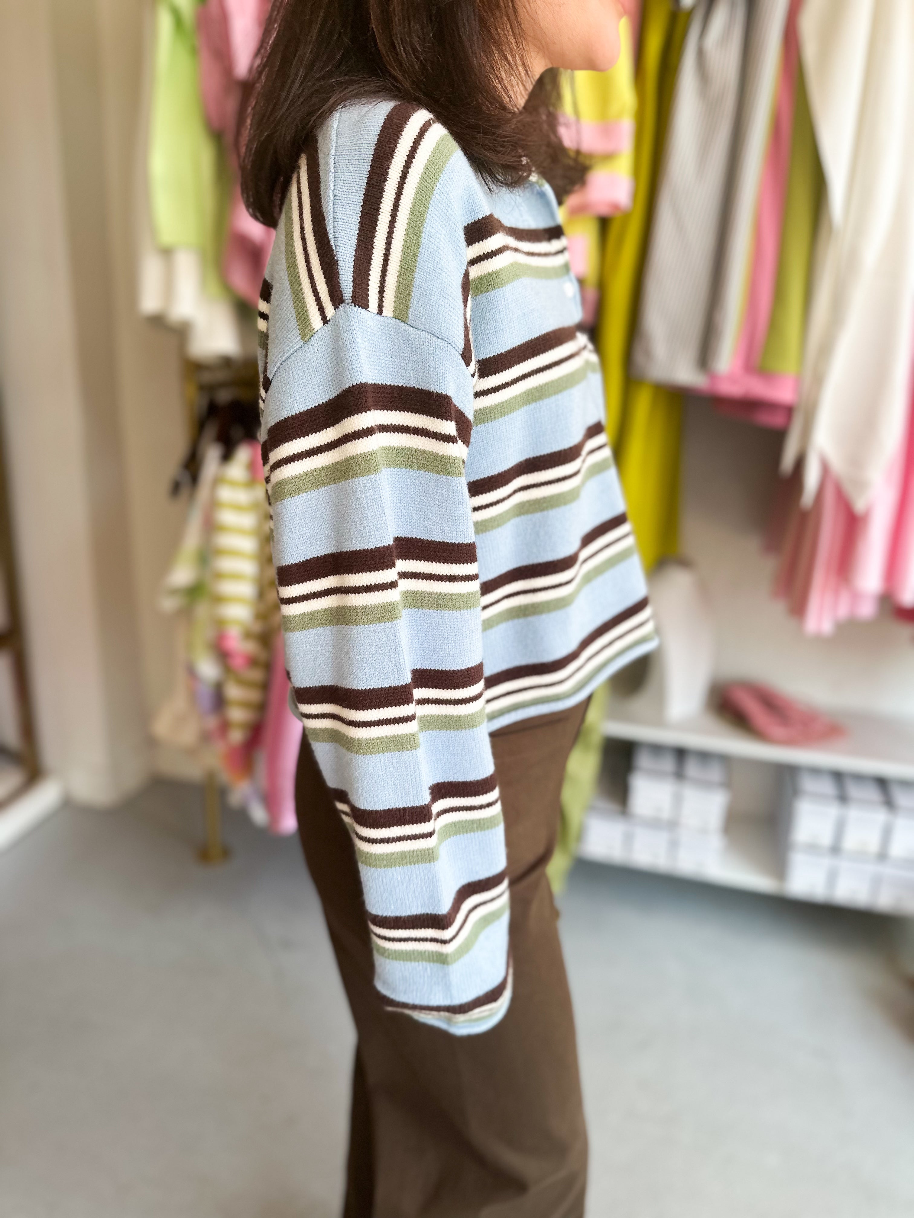 Roll Hem Striped Cardigan