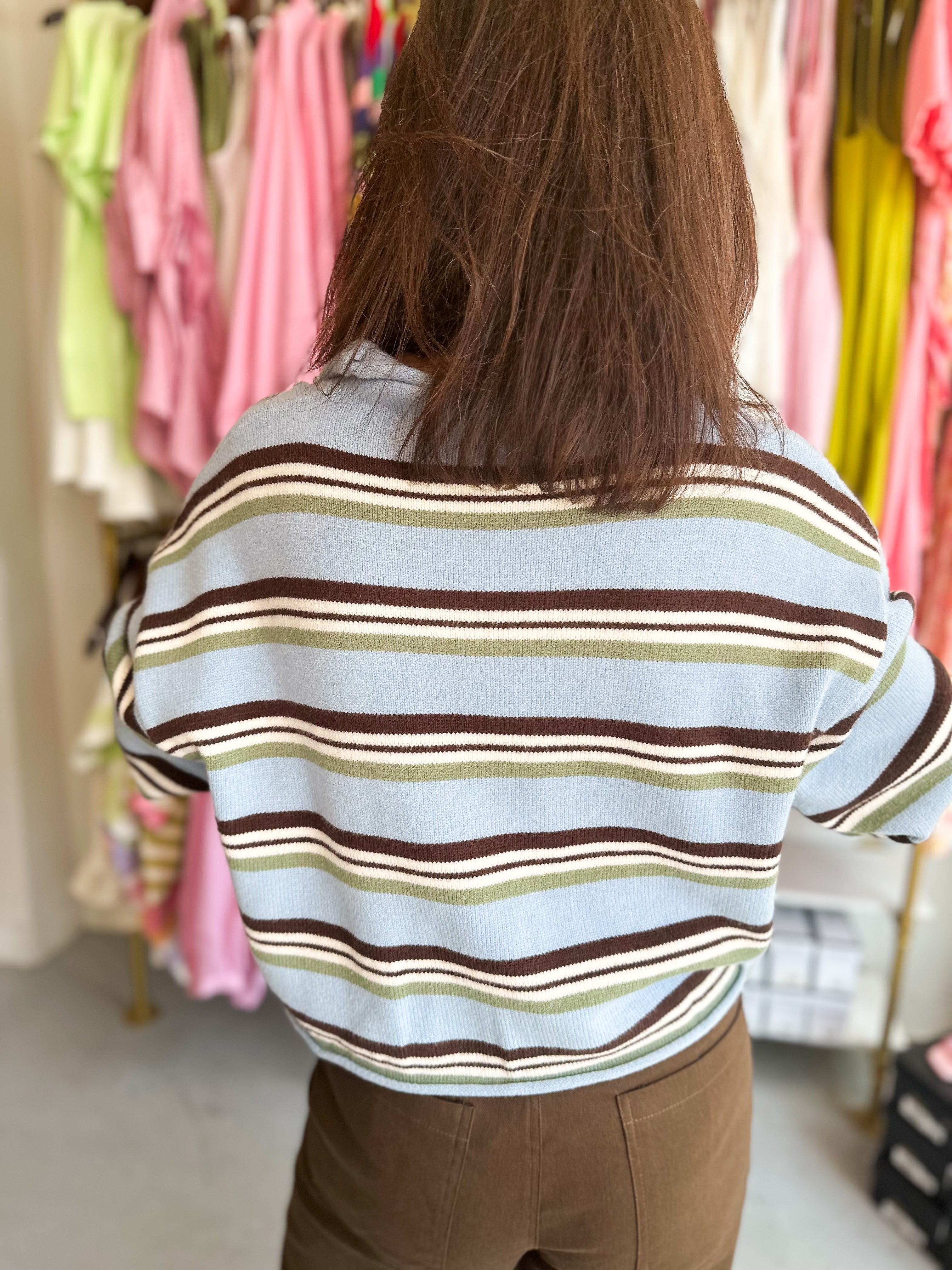 Roll Hem Striped Cardigan