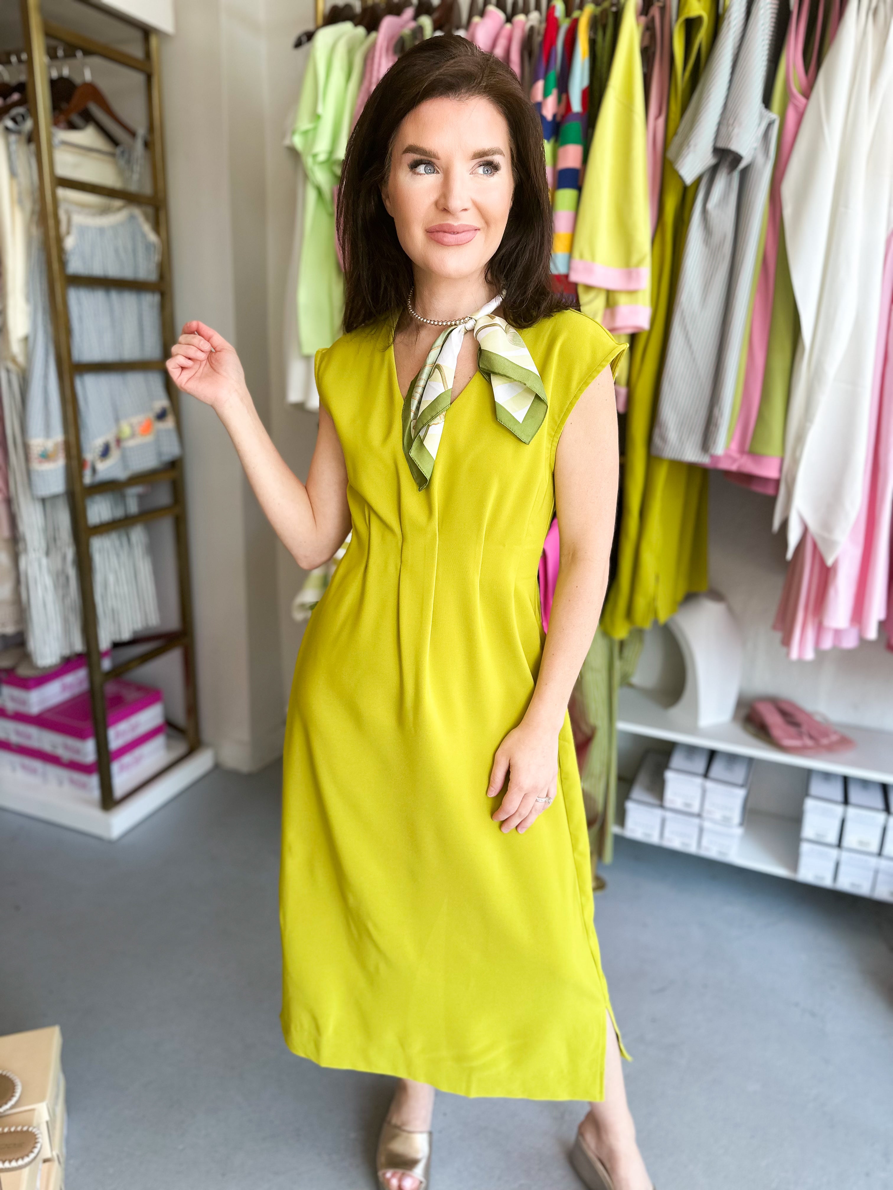 Pleated Waist Midi Dress