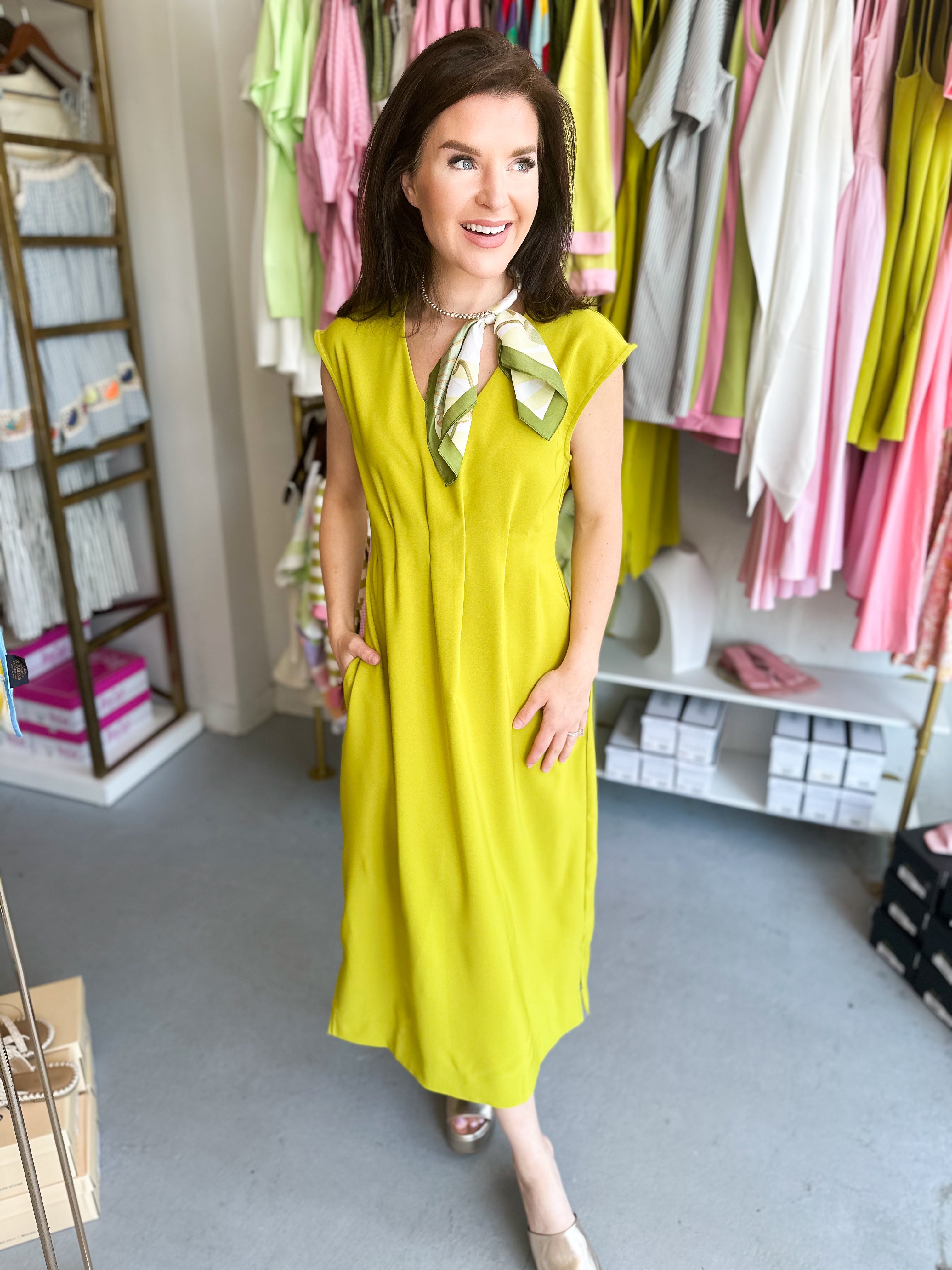 Pleated Waist Midi Dress