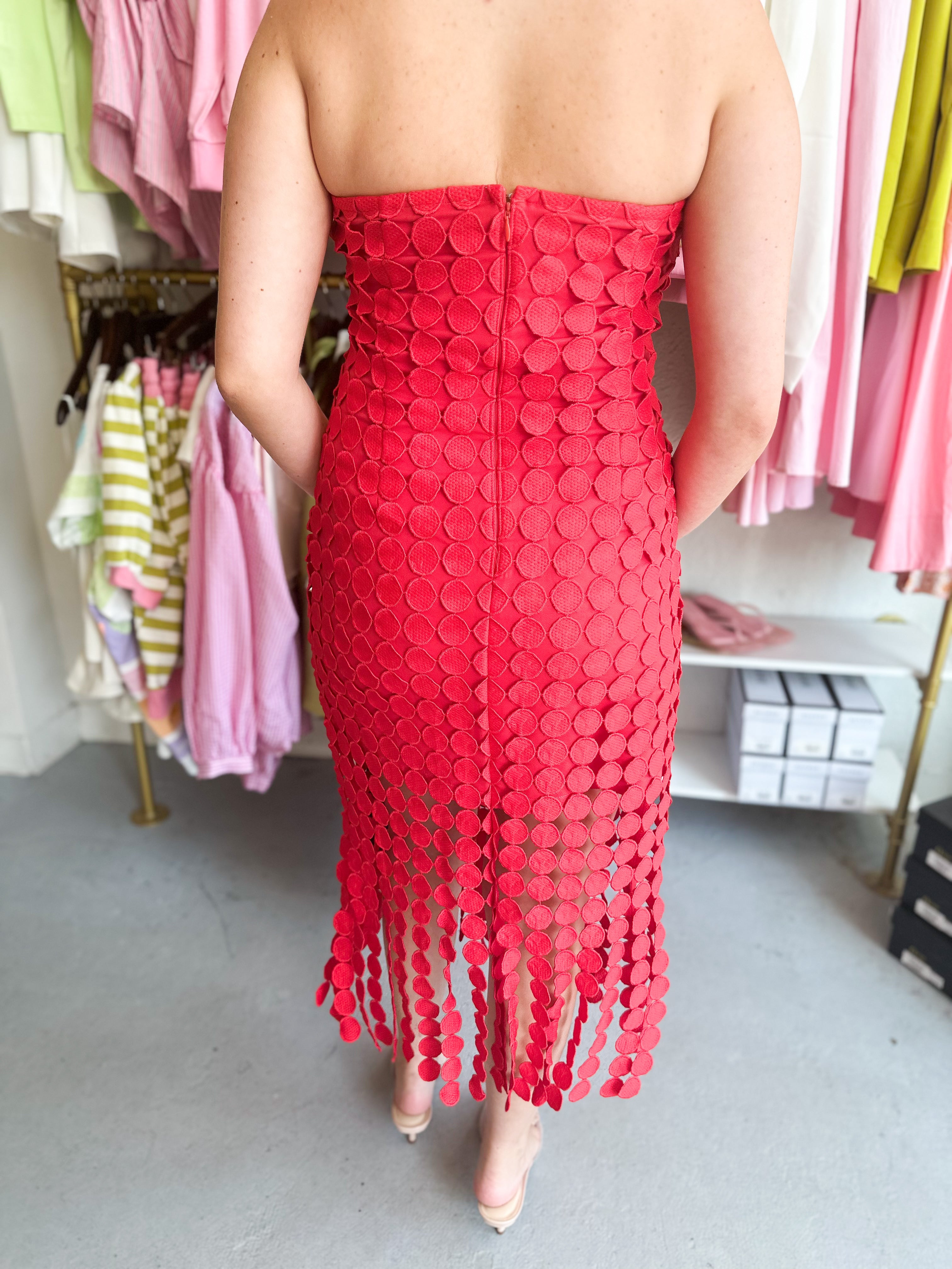 Strapless Lace Fringe Midi