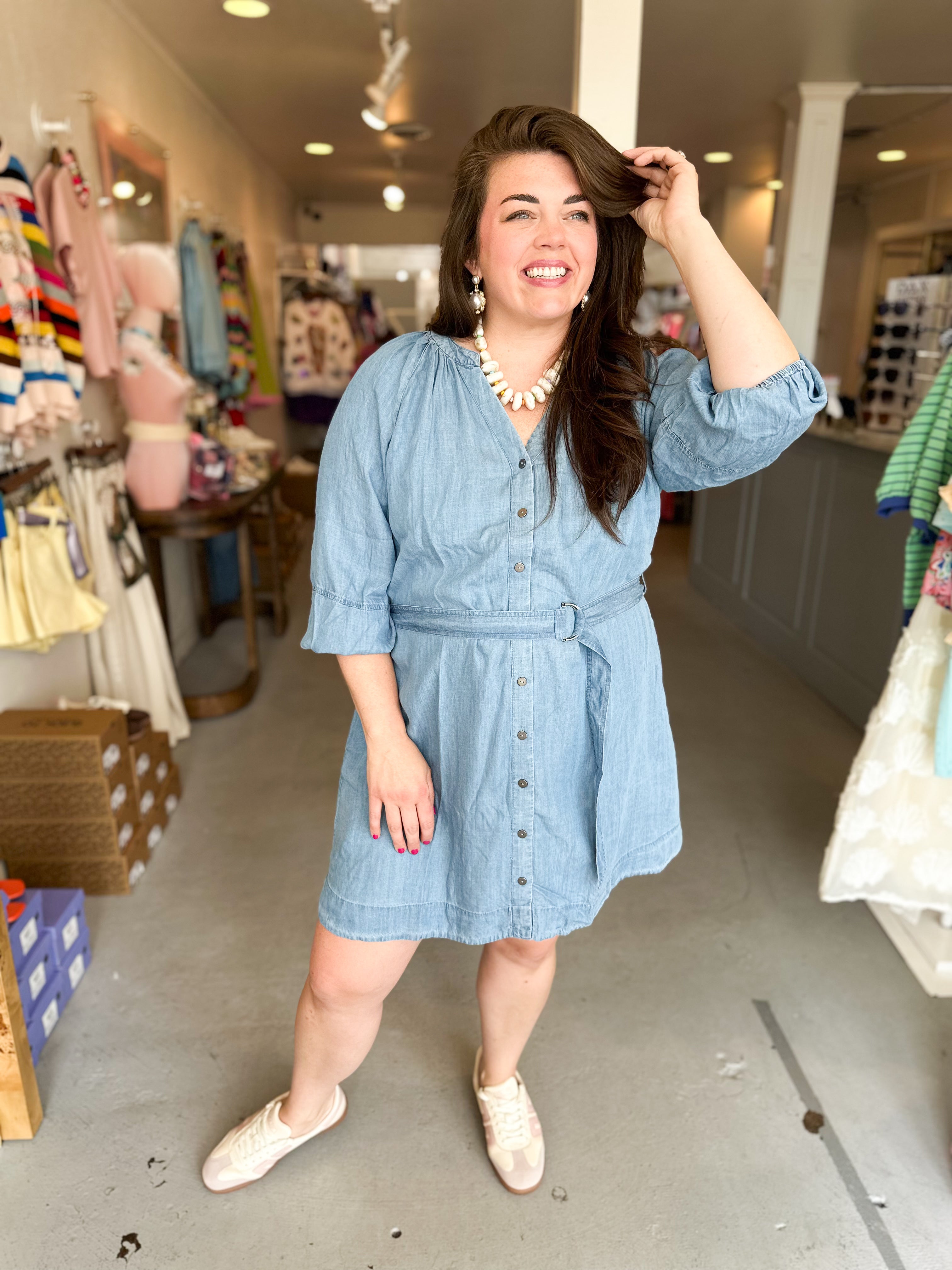 Plus Size Button Down Belted Dress