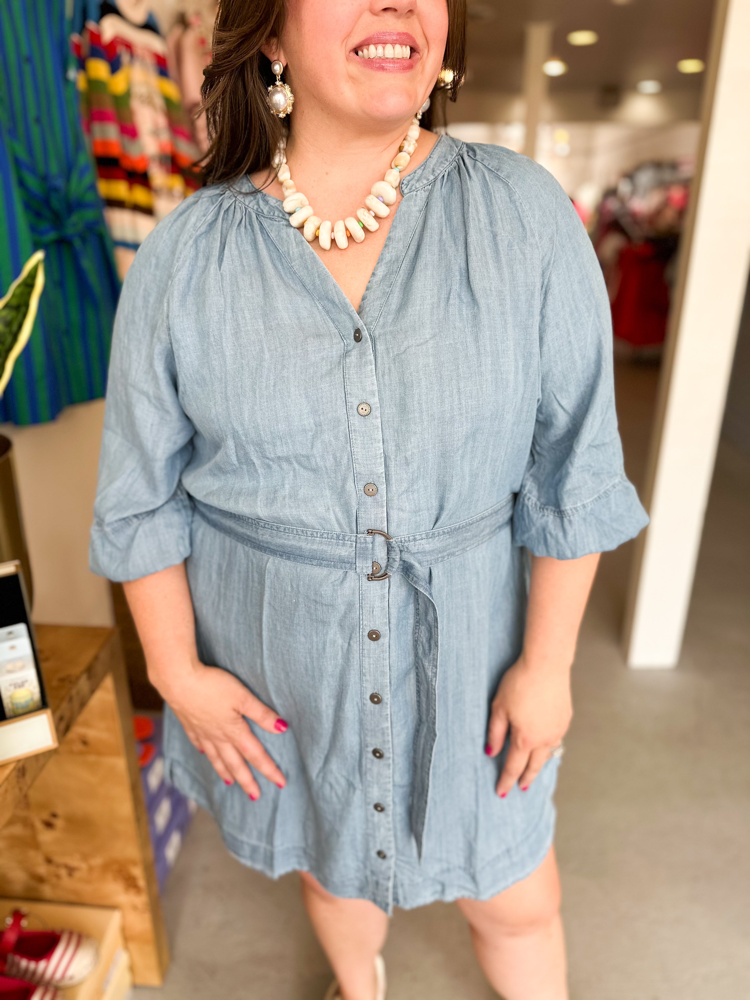 Plus Size Button Down Belted Dress