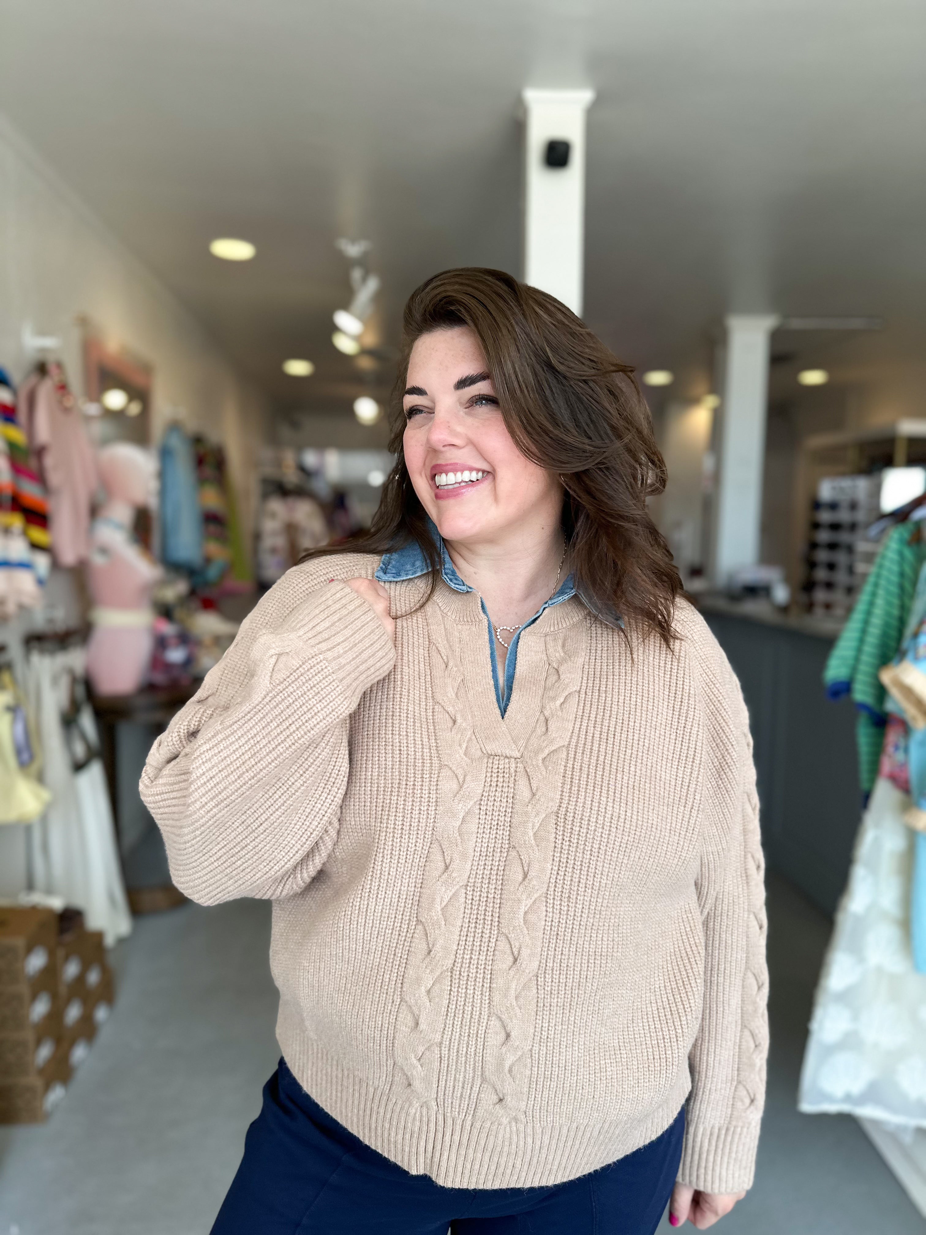 Plus Size Denim Collard Sweater