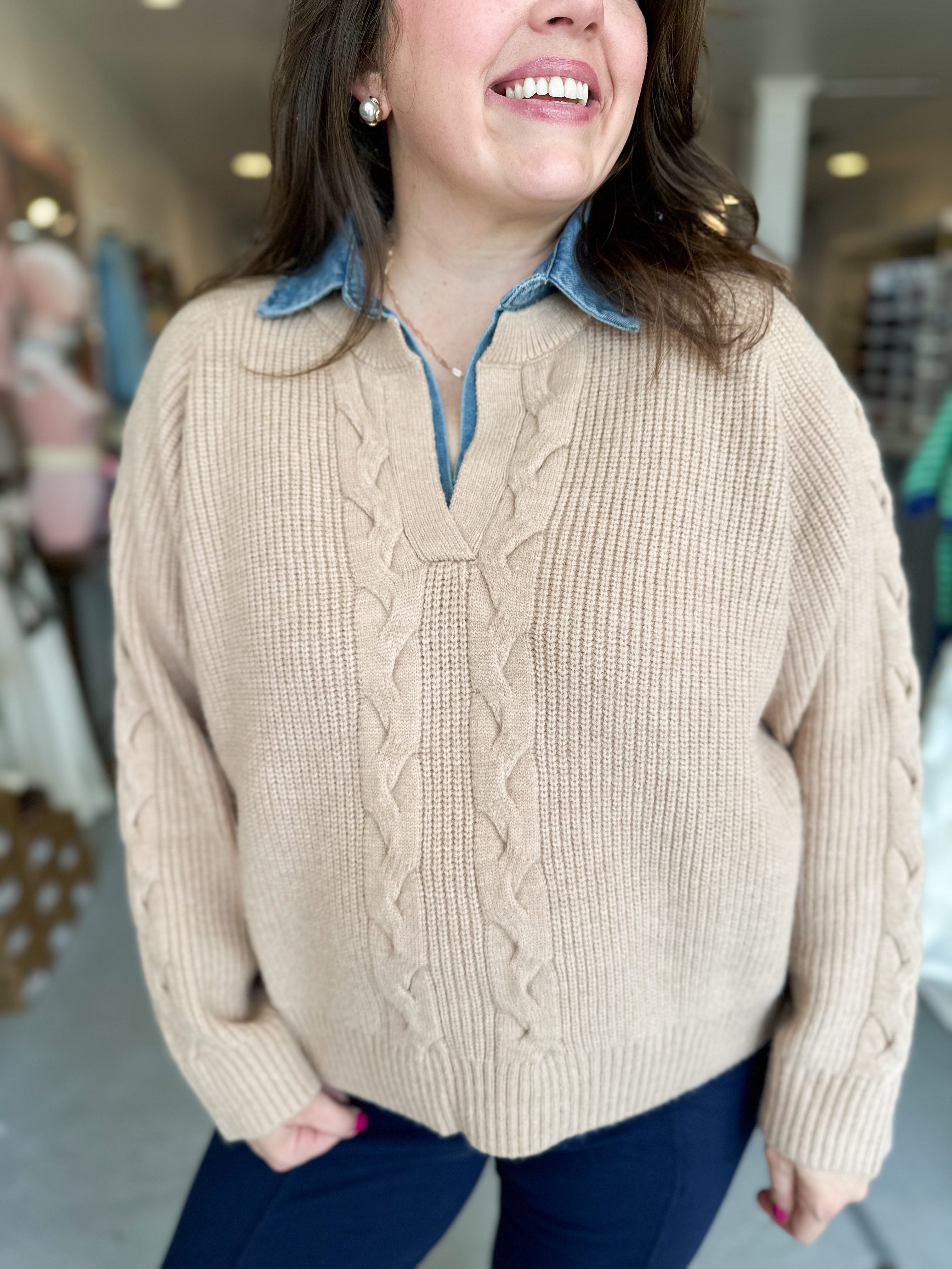 Plus Size Denim Collard Sweater