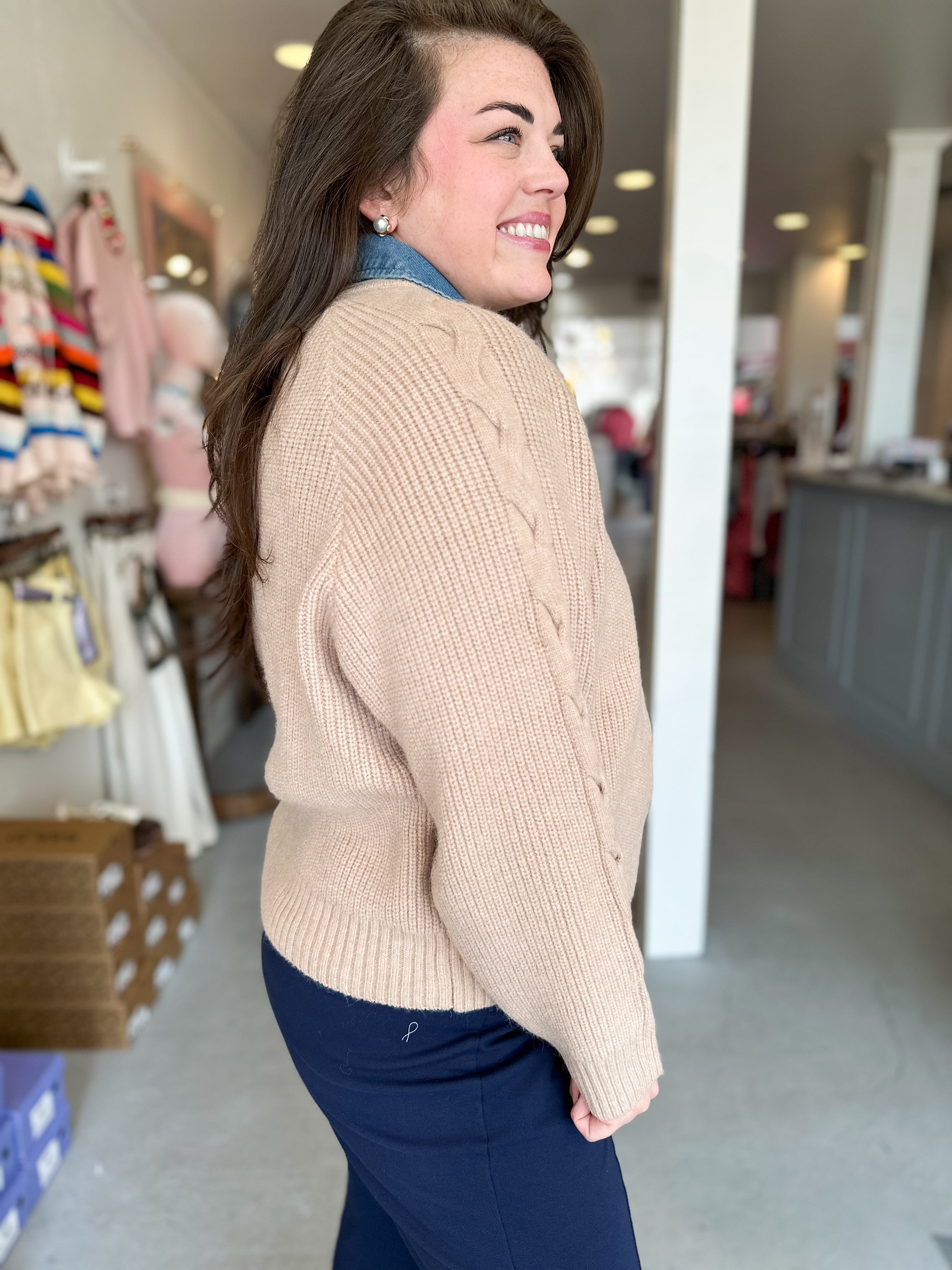 Plus Size Denim Collard Sweater