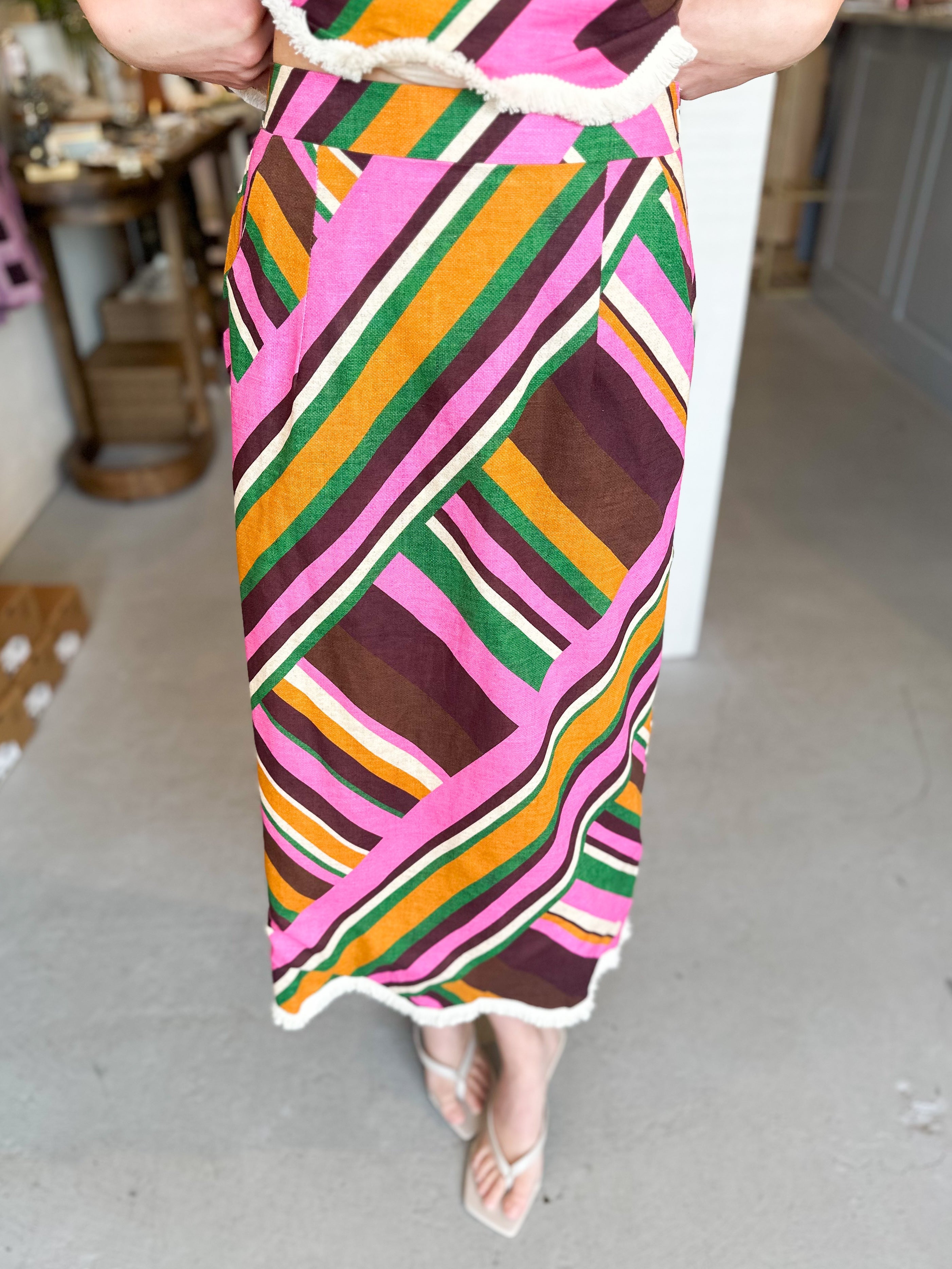 Scalloped Trim Midi Skirt