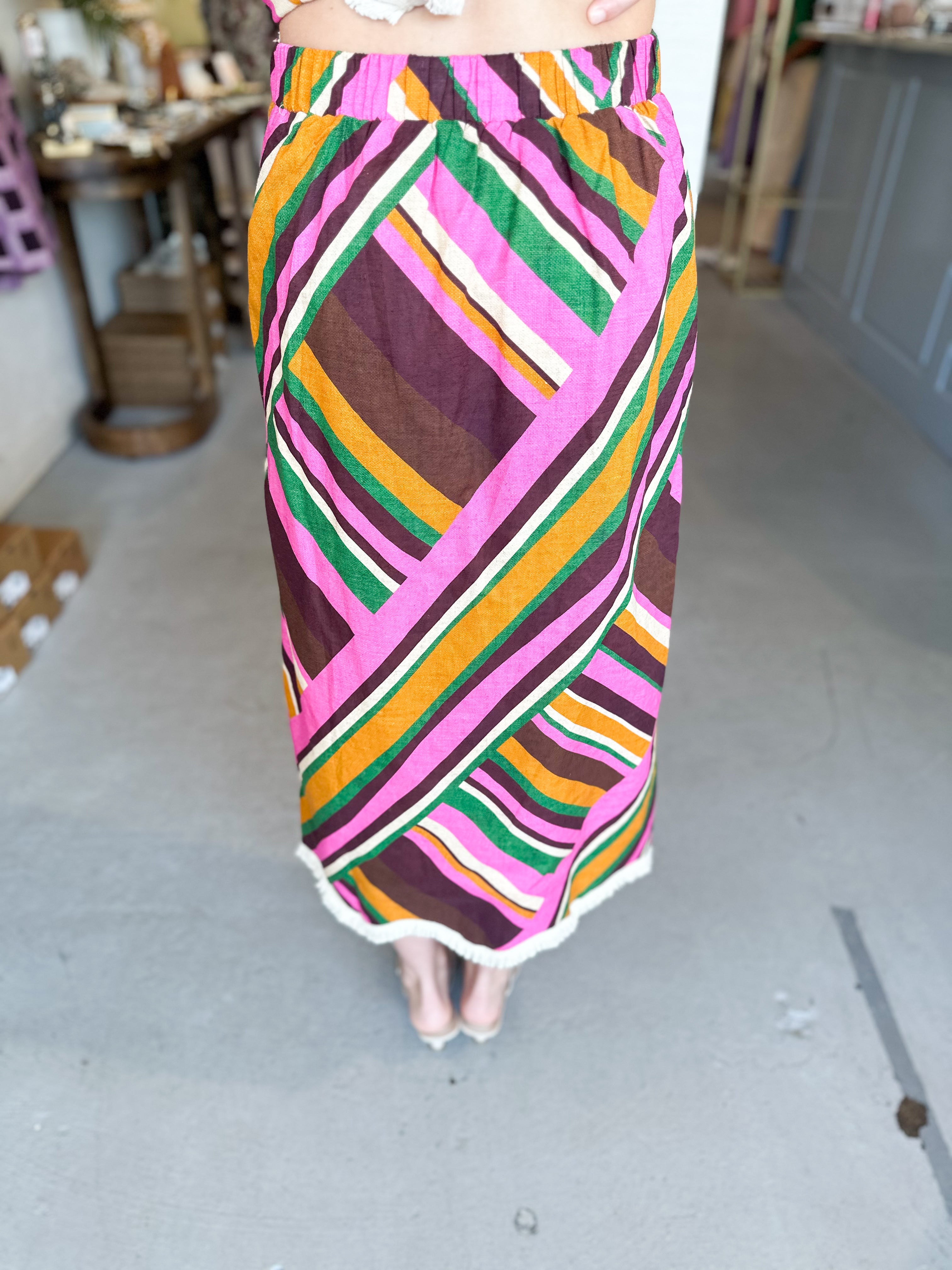Scalloped Trim Midi Skirt