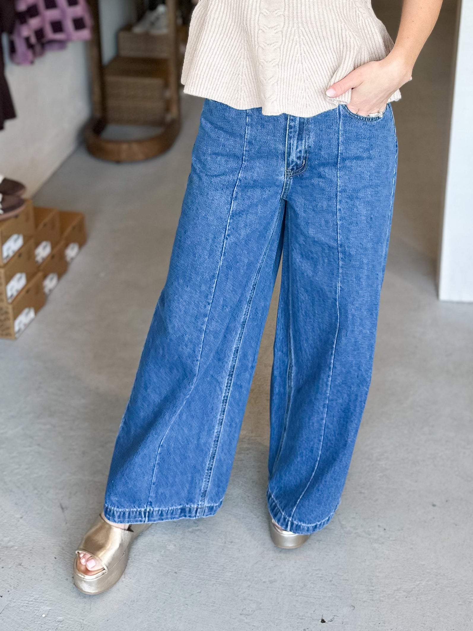Wide Leg Denim Pants