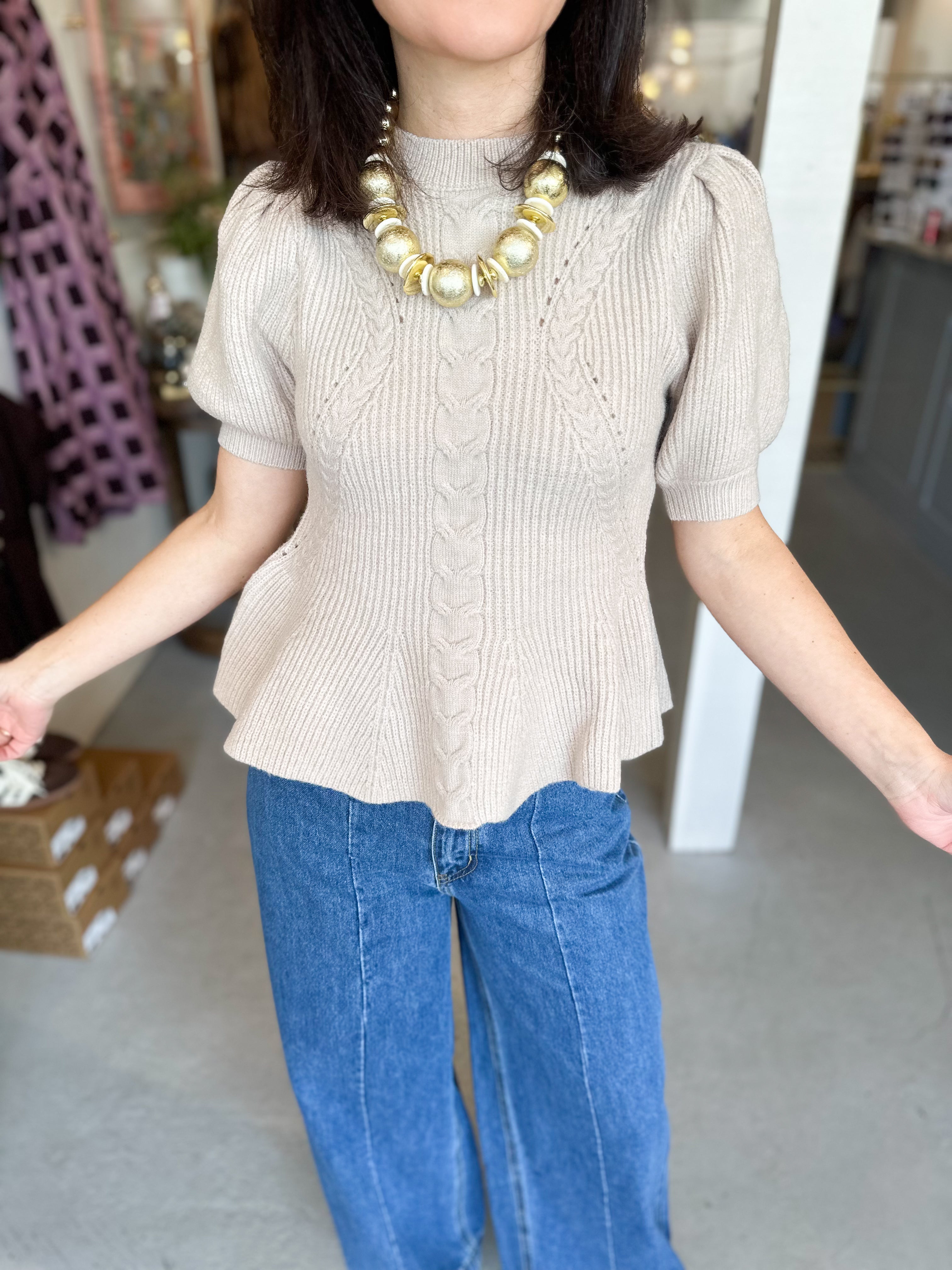 Knit Puff Sleeve Top