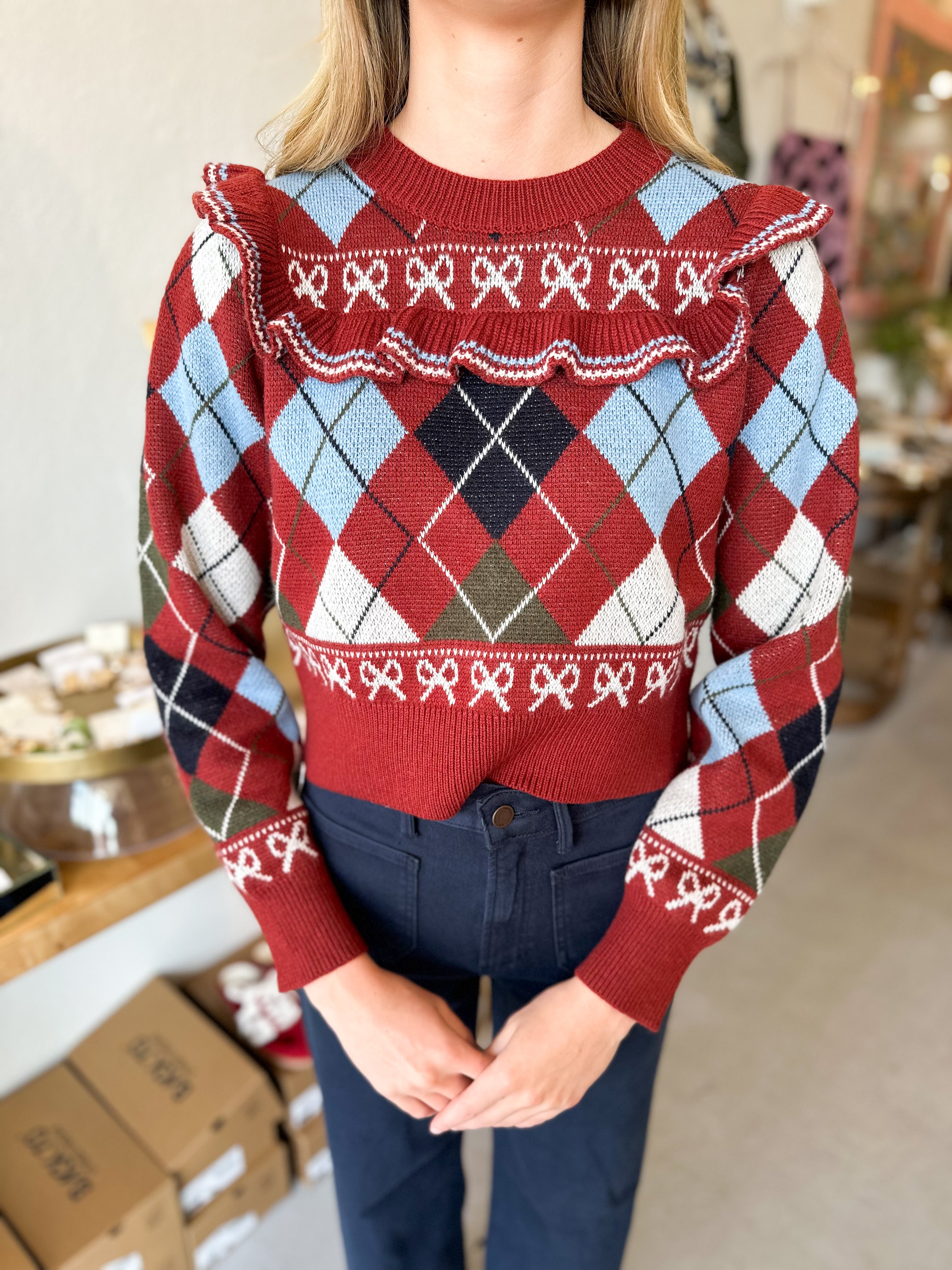 Argyle Ruffle Sweater
