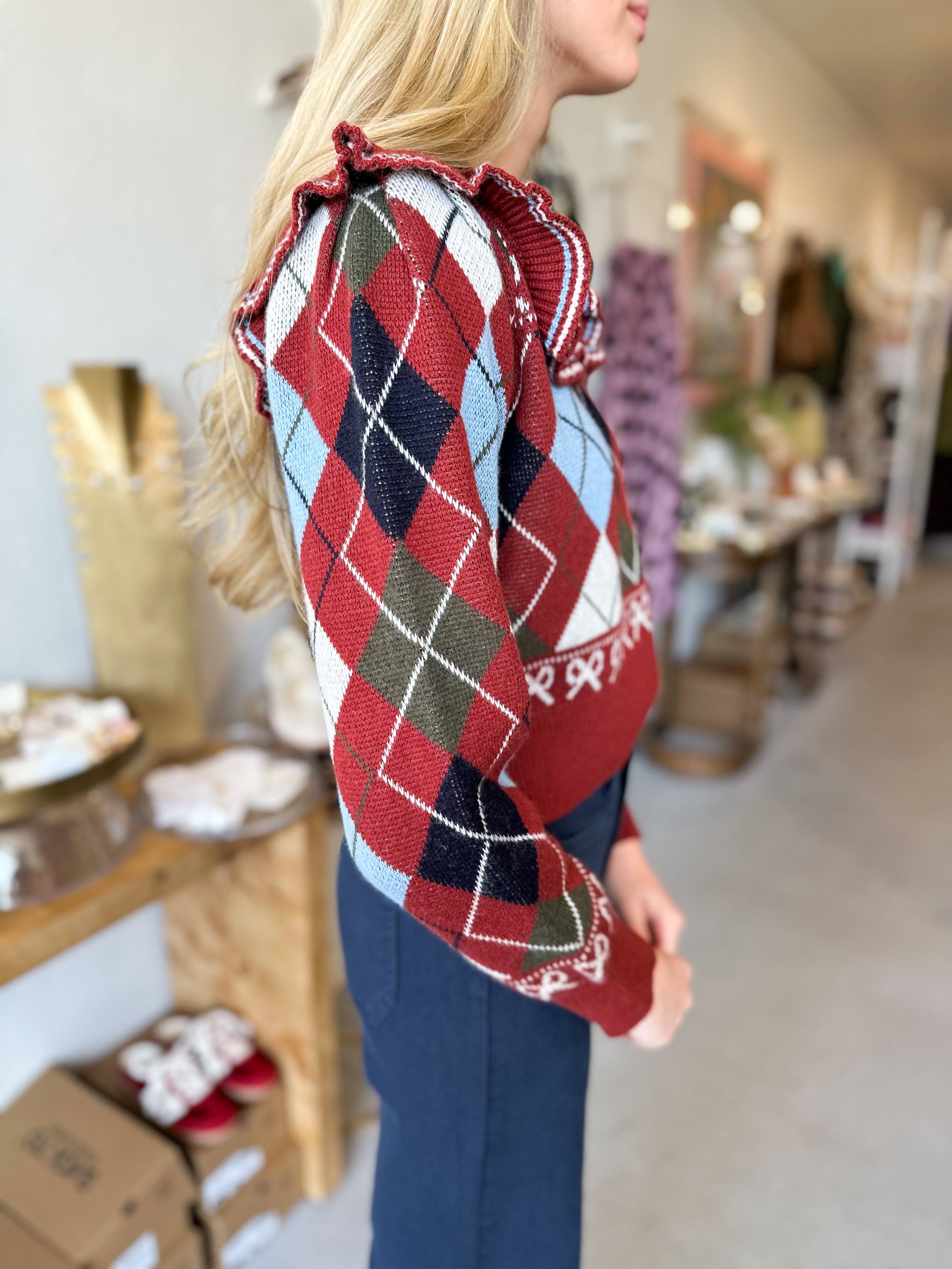 Argyle Ruffle Sweater