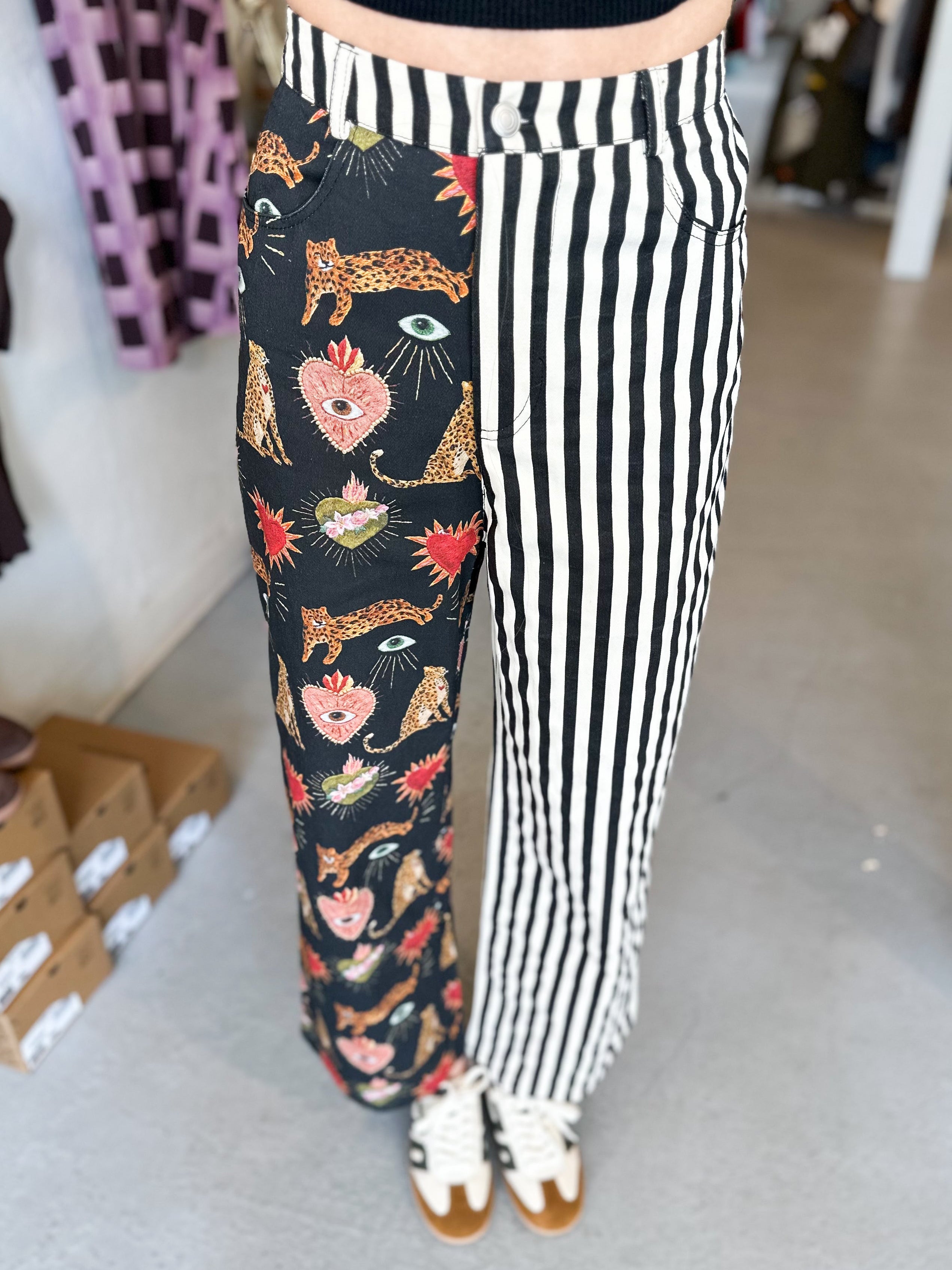 Mixed Graphic Wide Leg Pants