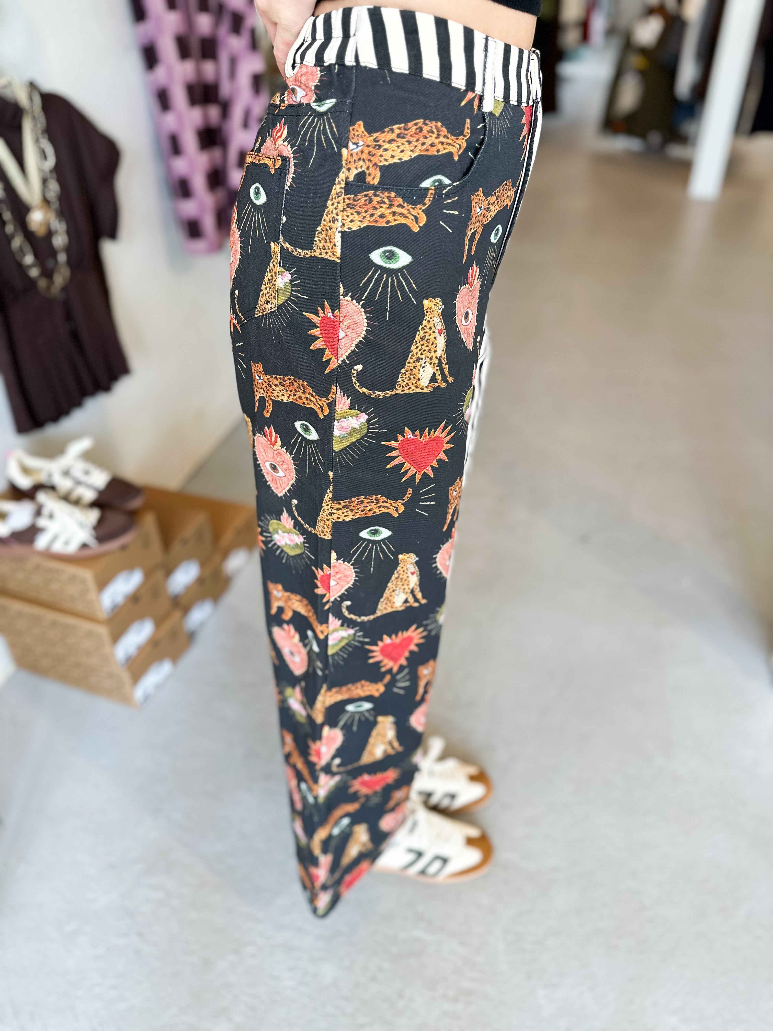 Mixed Graphic Wide Leg Pants