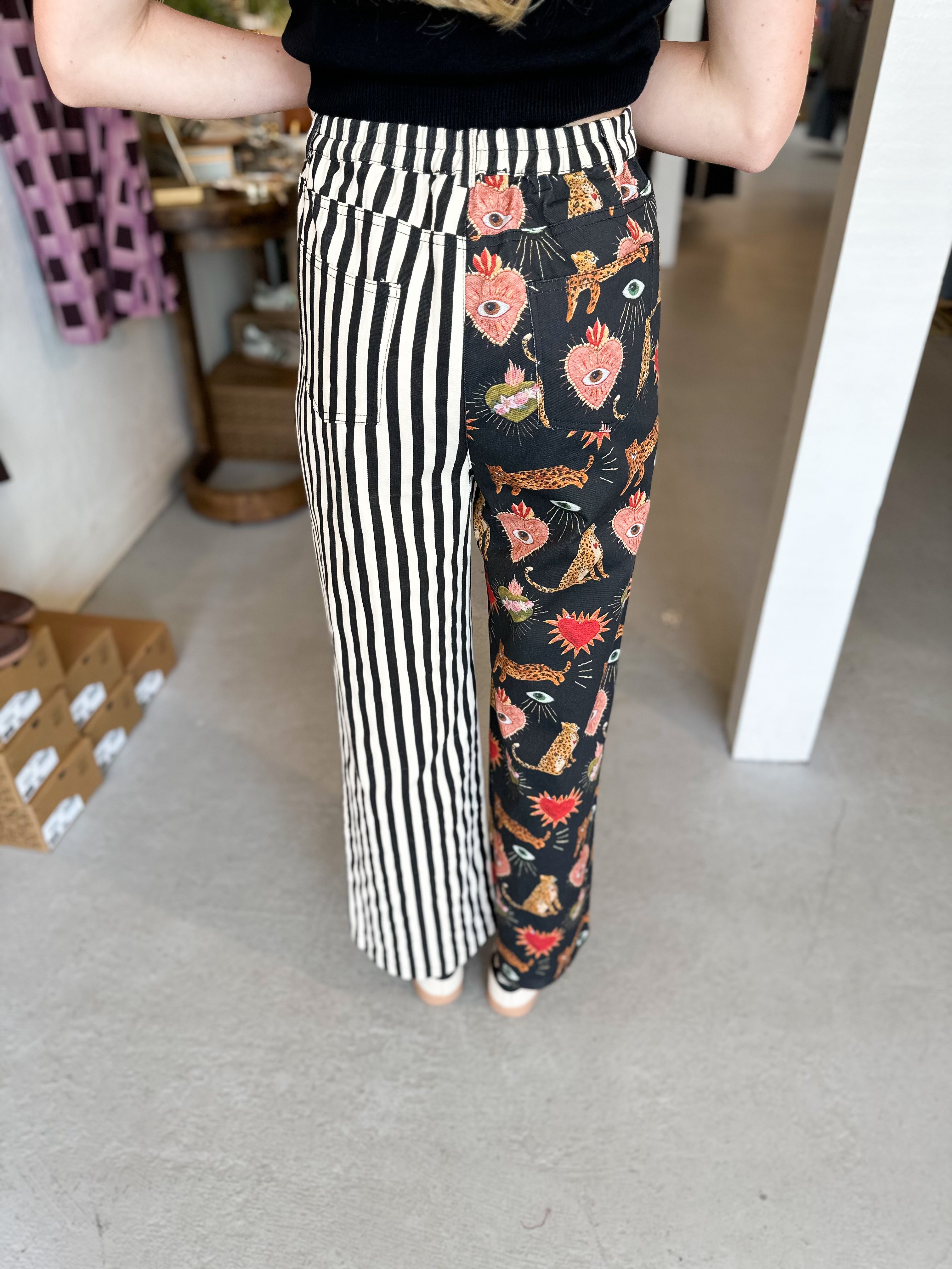 Mixed Graphic Wide Leg Pants