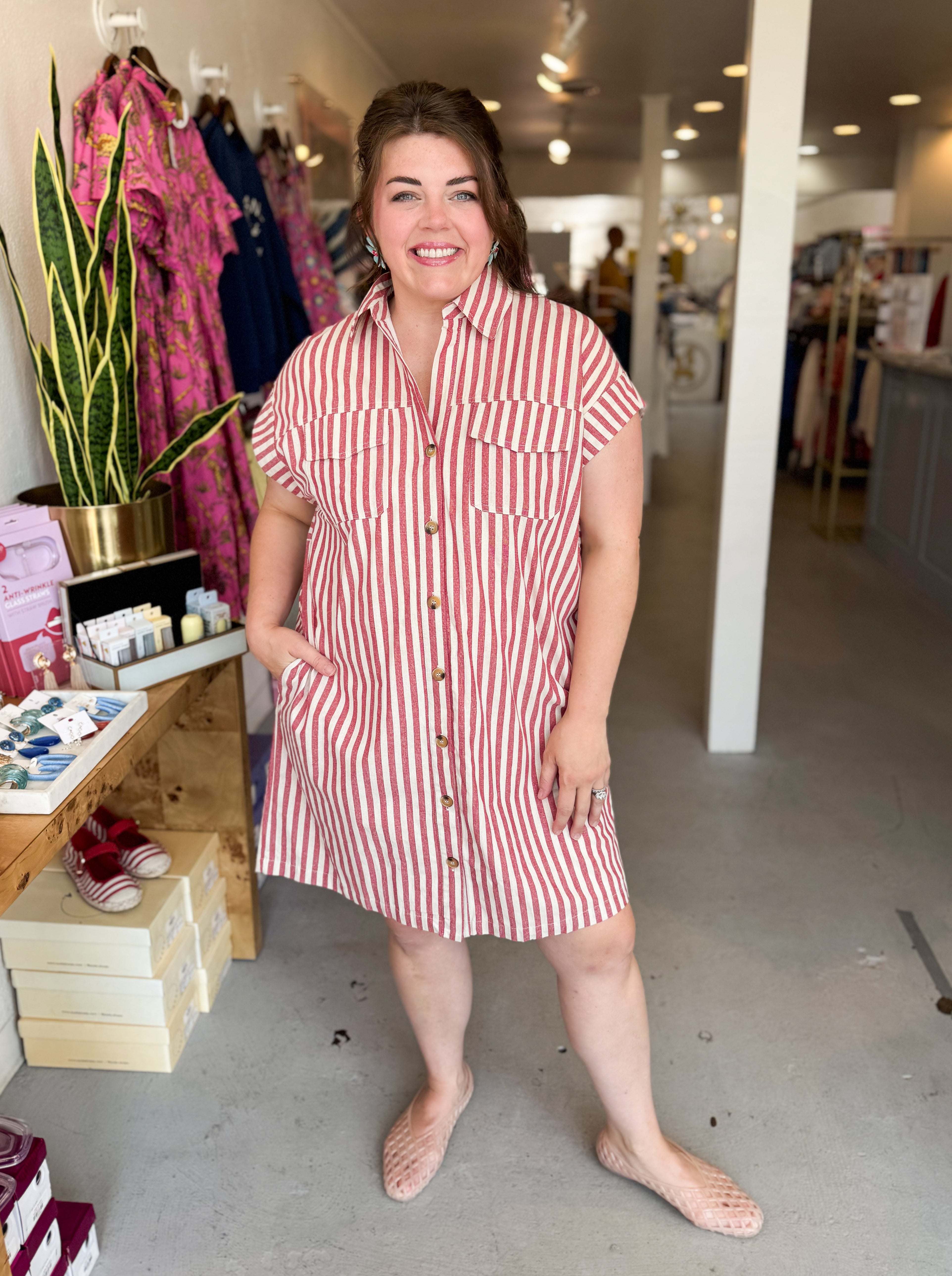 Plus Size Woven Stripe Mini Dress