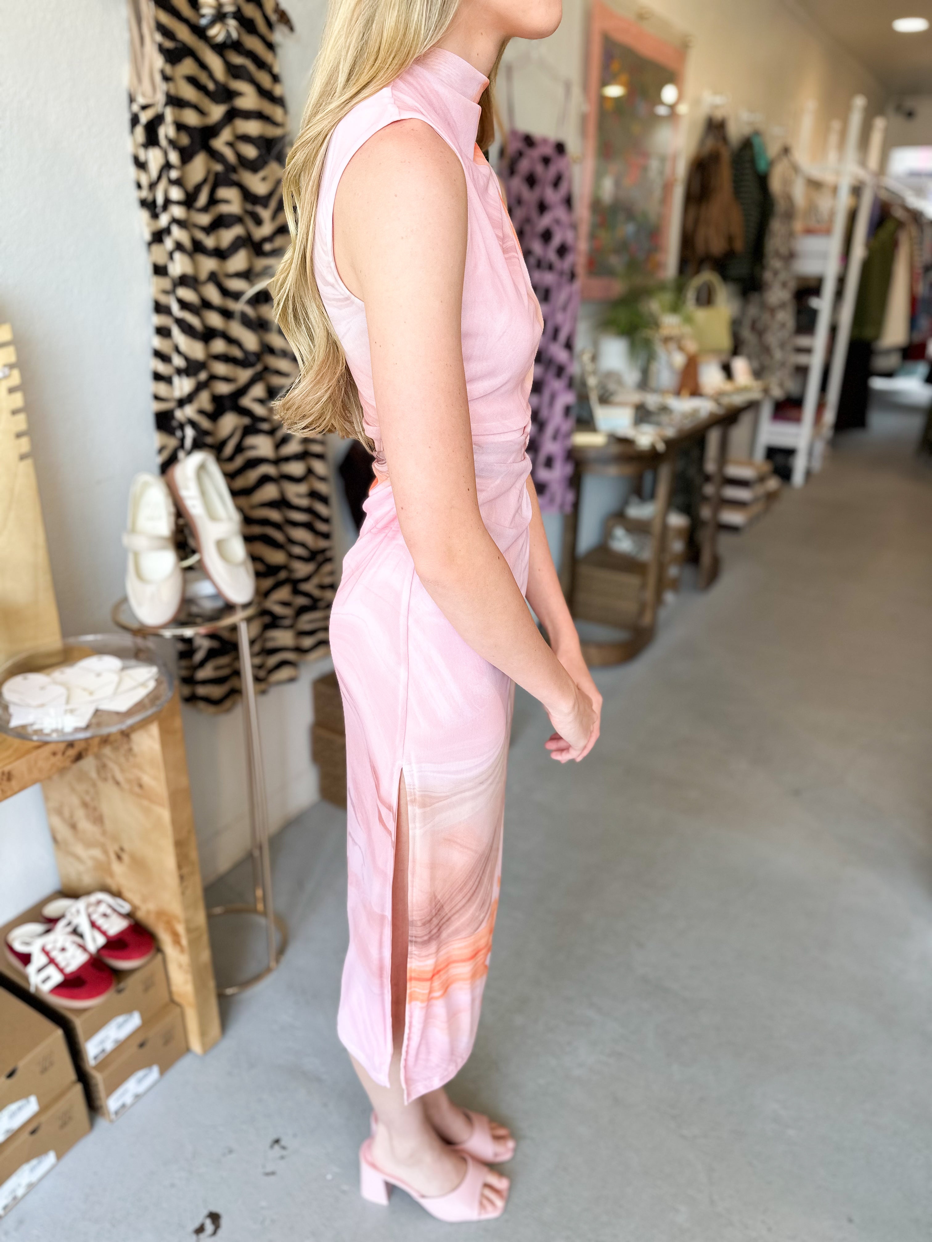 Drop Shoulder Mesh Midi Dress