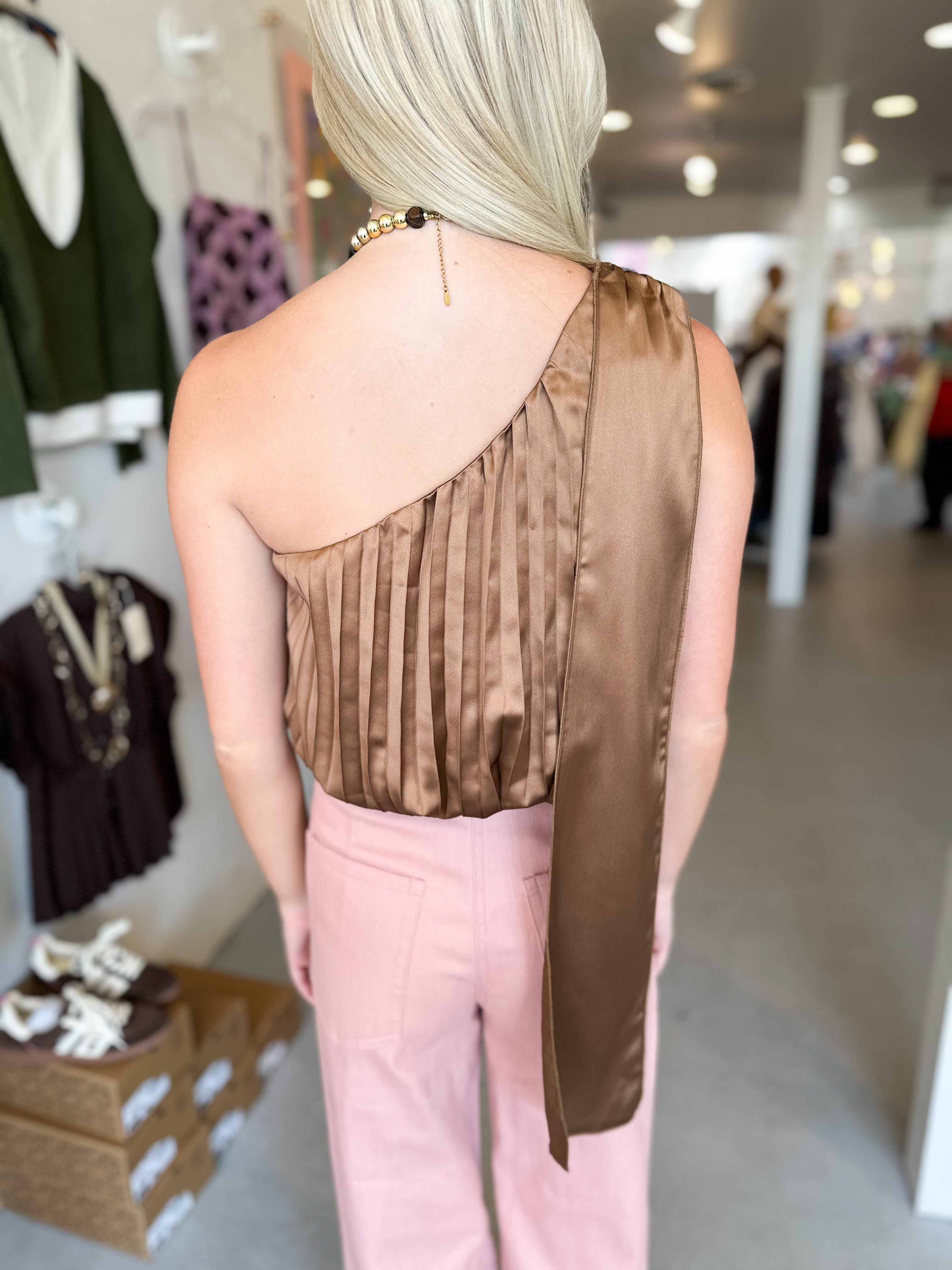 Pleated One Shoulder Bubble Top
