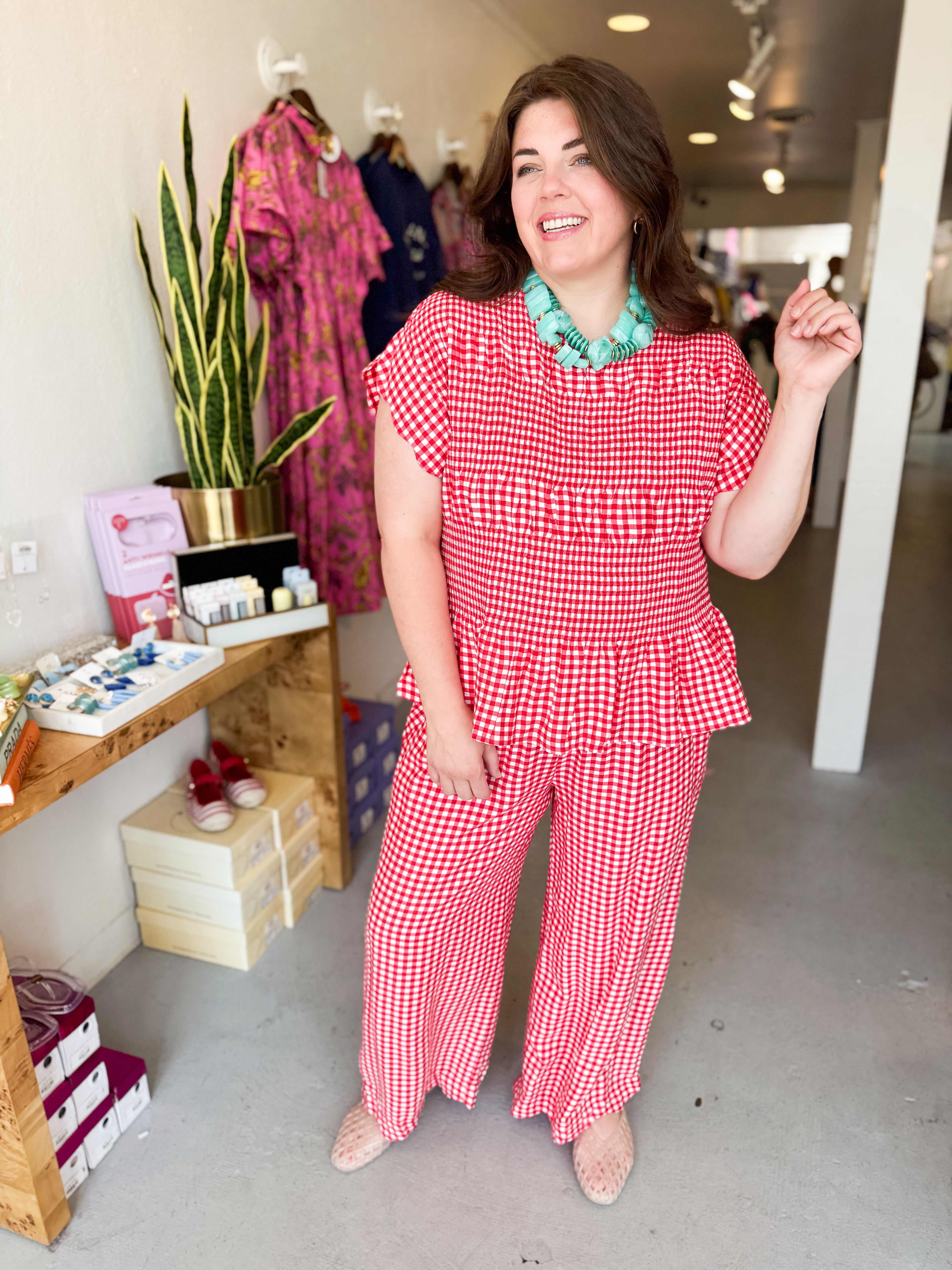 Plus Size Gingham Wide Leg Pant