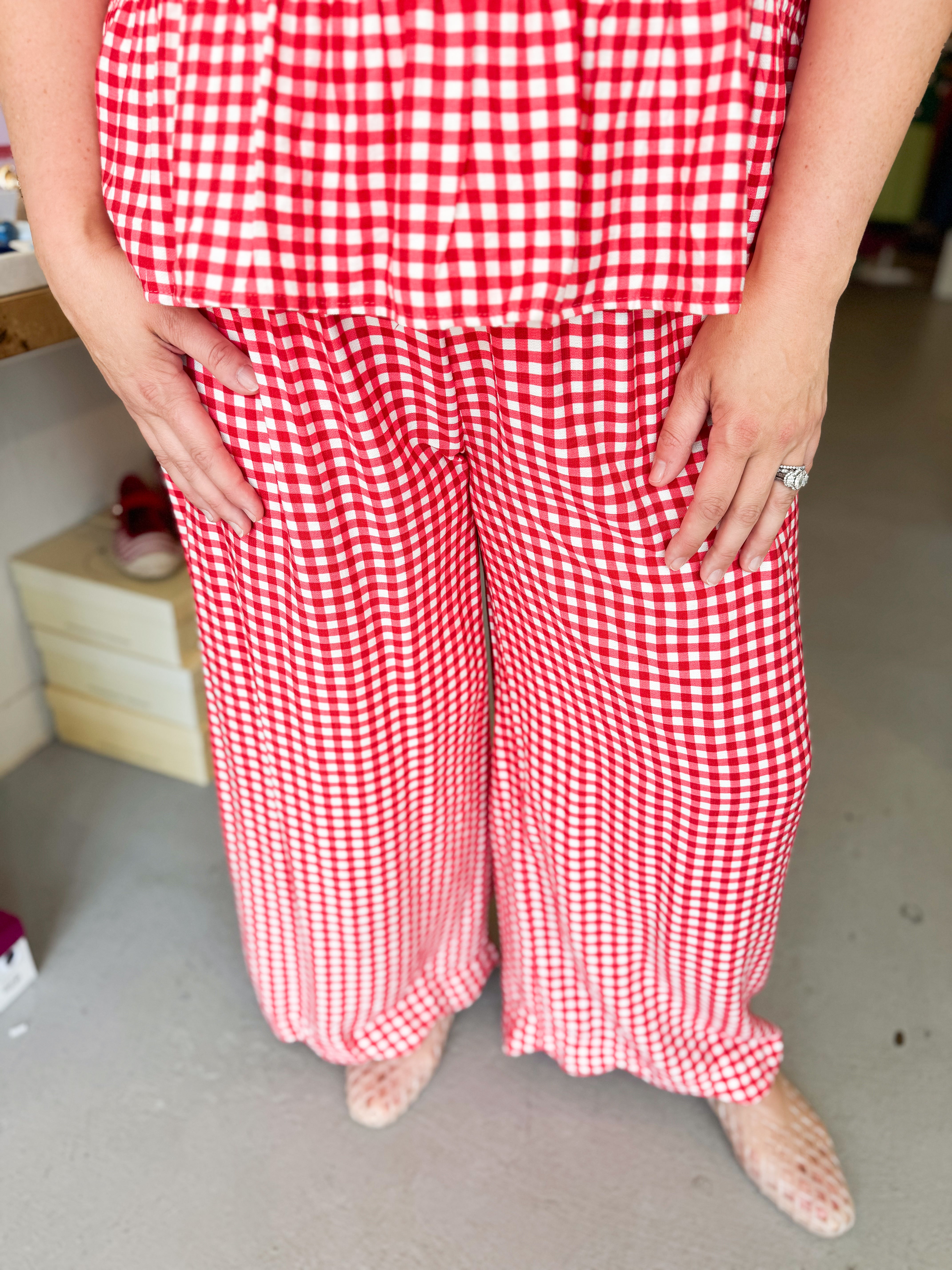 Plus Size Gingham Wide Leg Pant