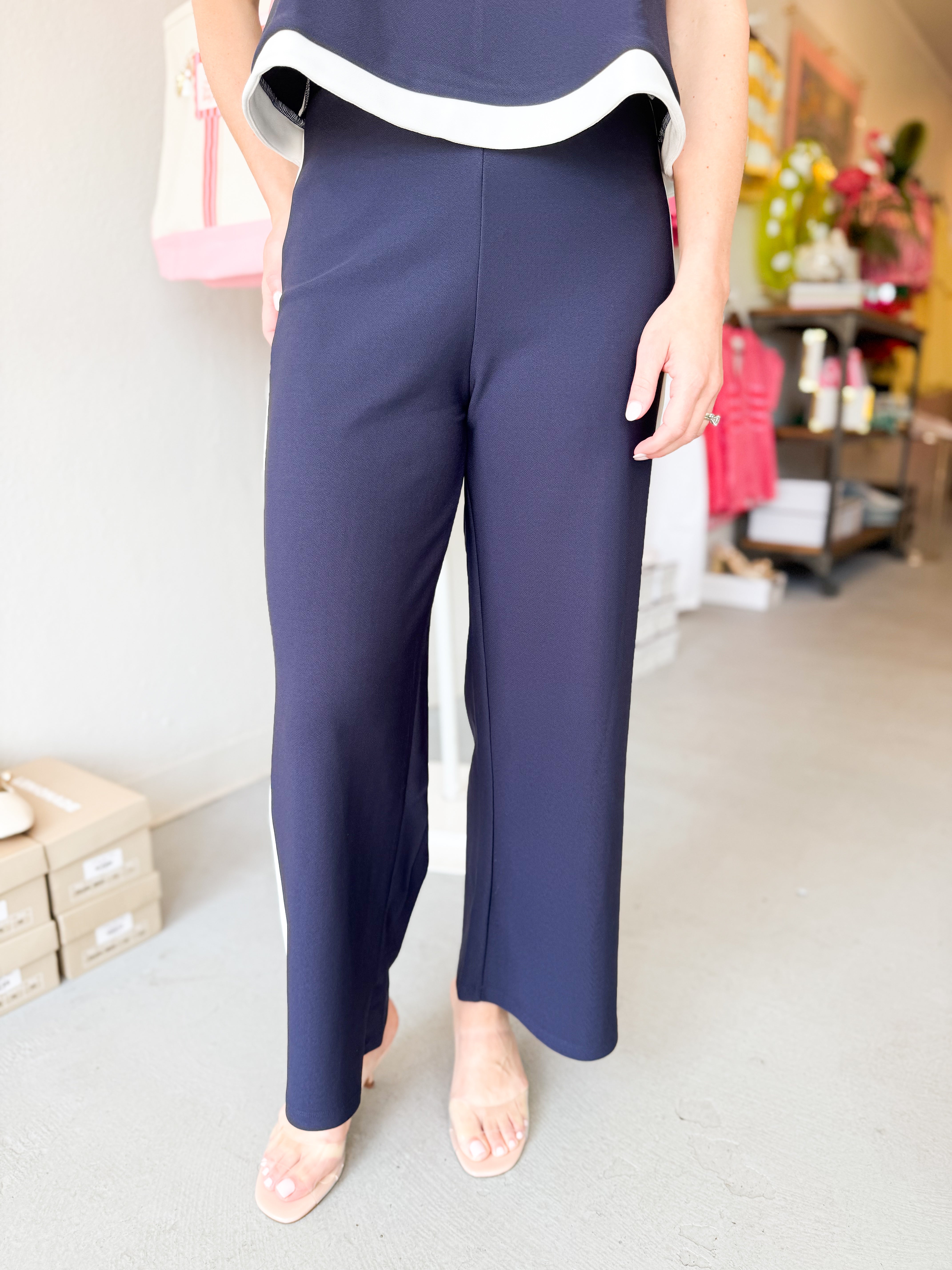 Navy High Waist Contrast Pants