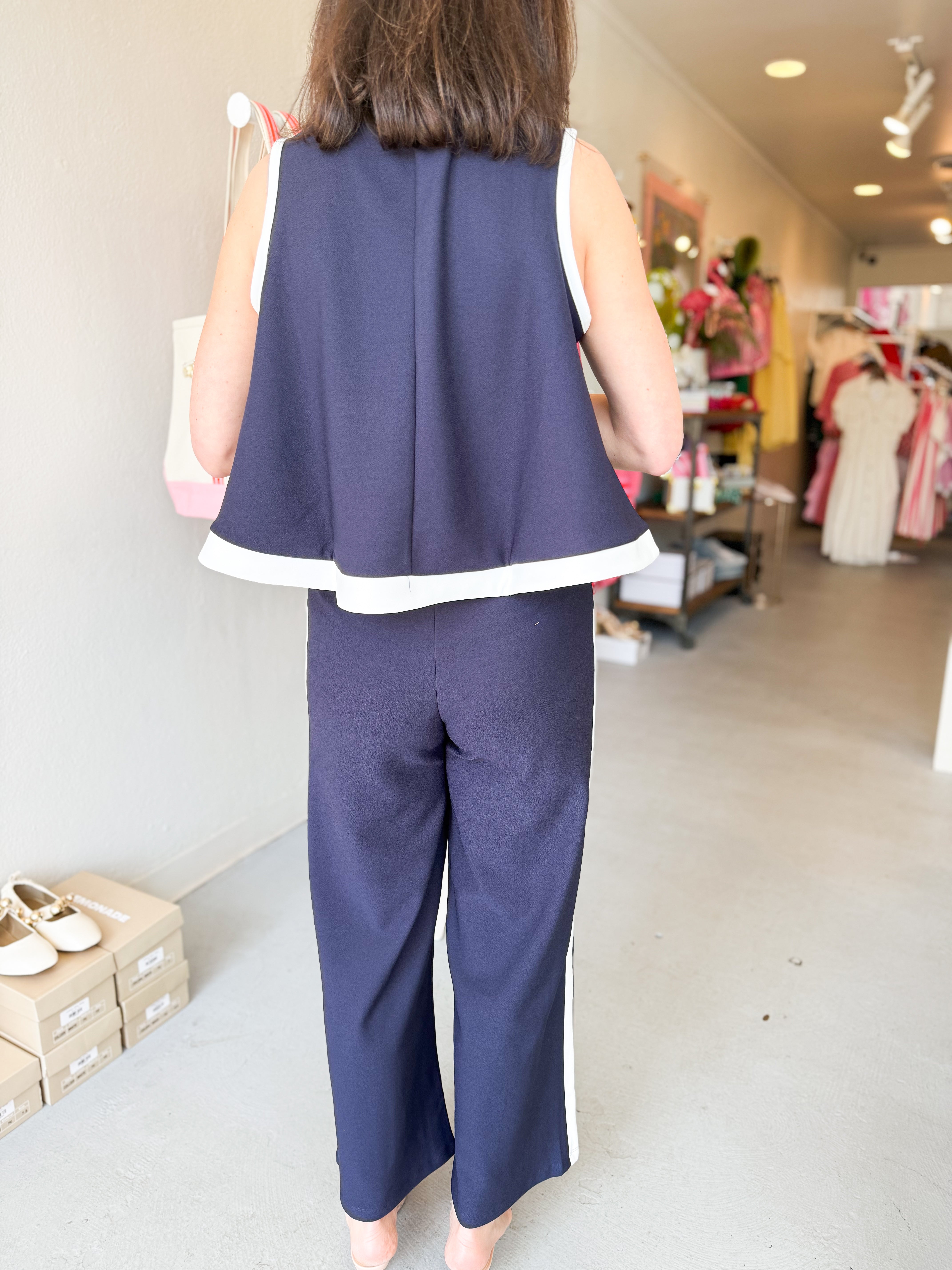 Navy High Waist Contrast Pants