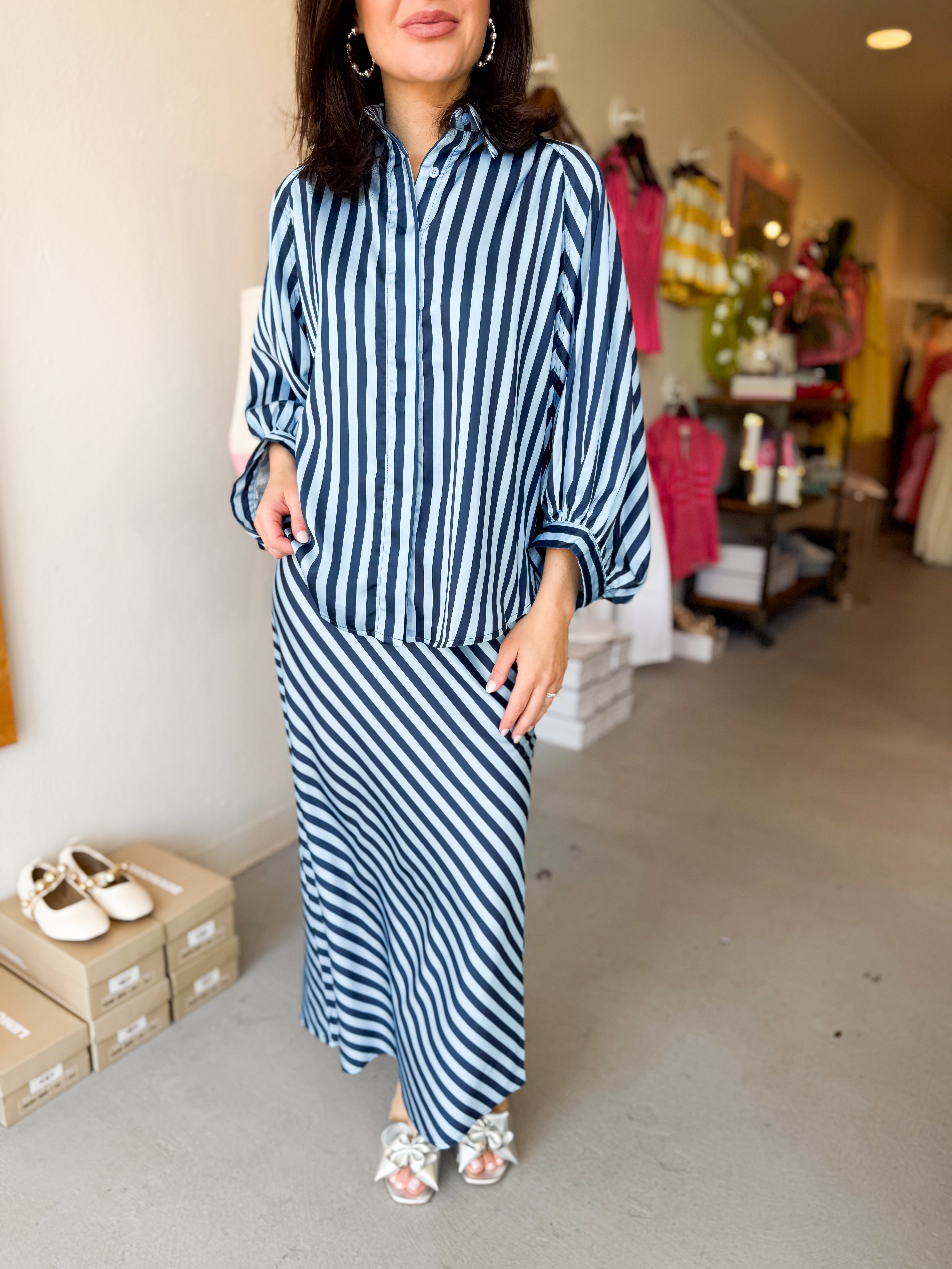 Bias Stripe Midi Skirt