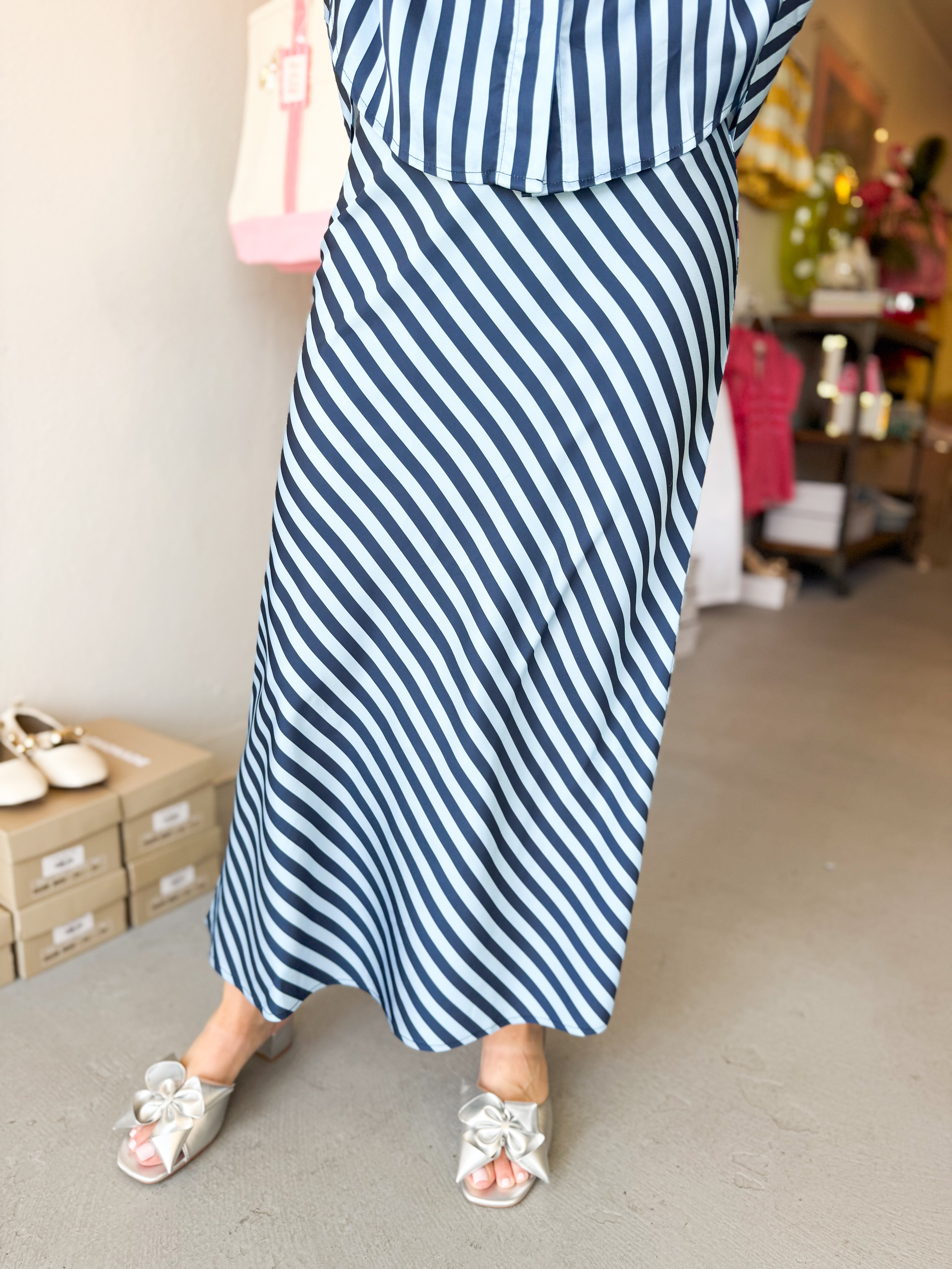 Bias Stripe Midi Skirt