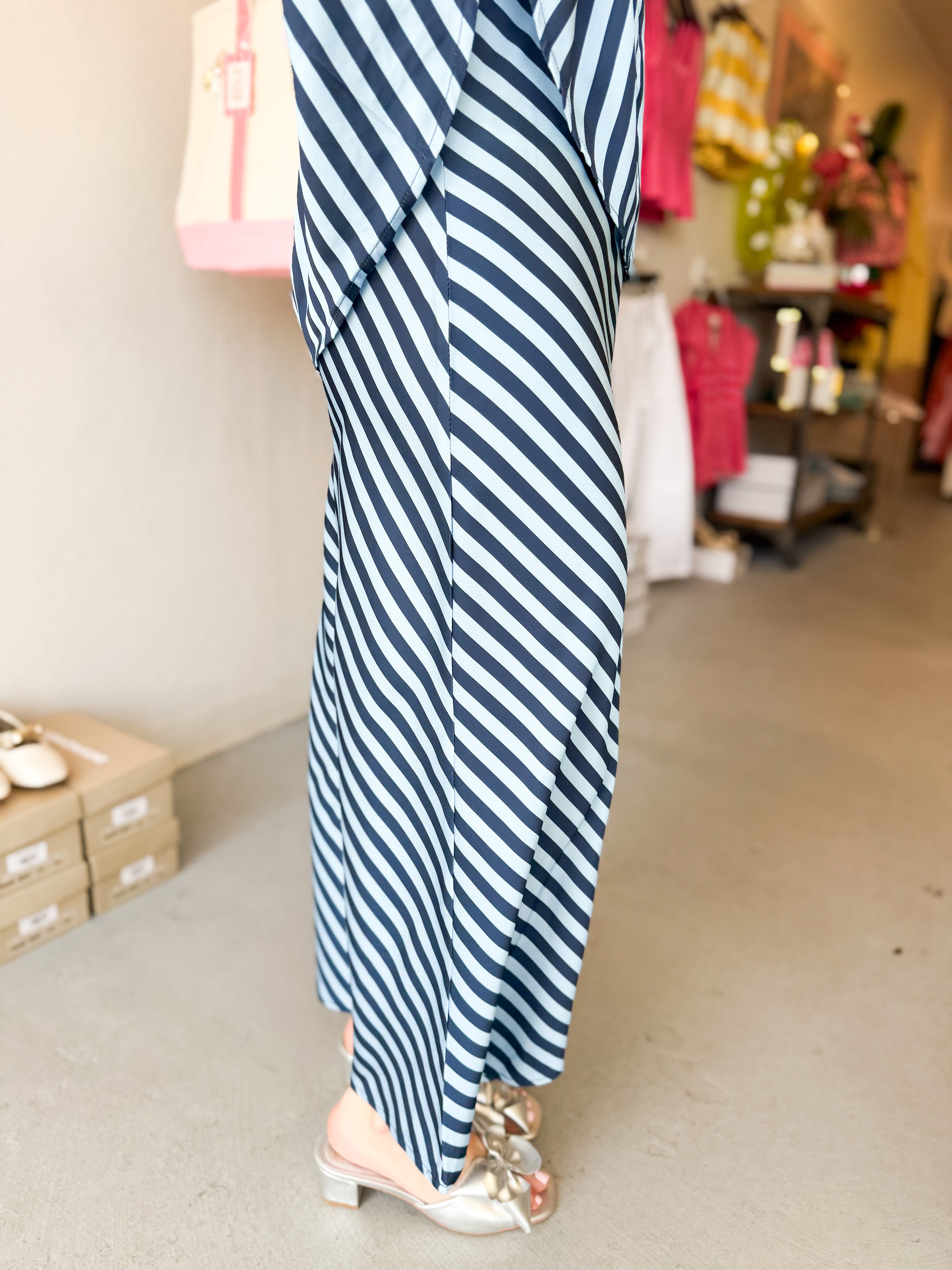 Bias Stripe Midi Skirt