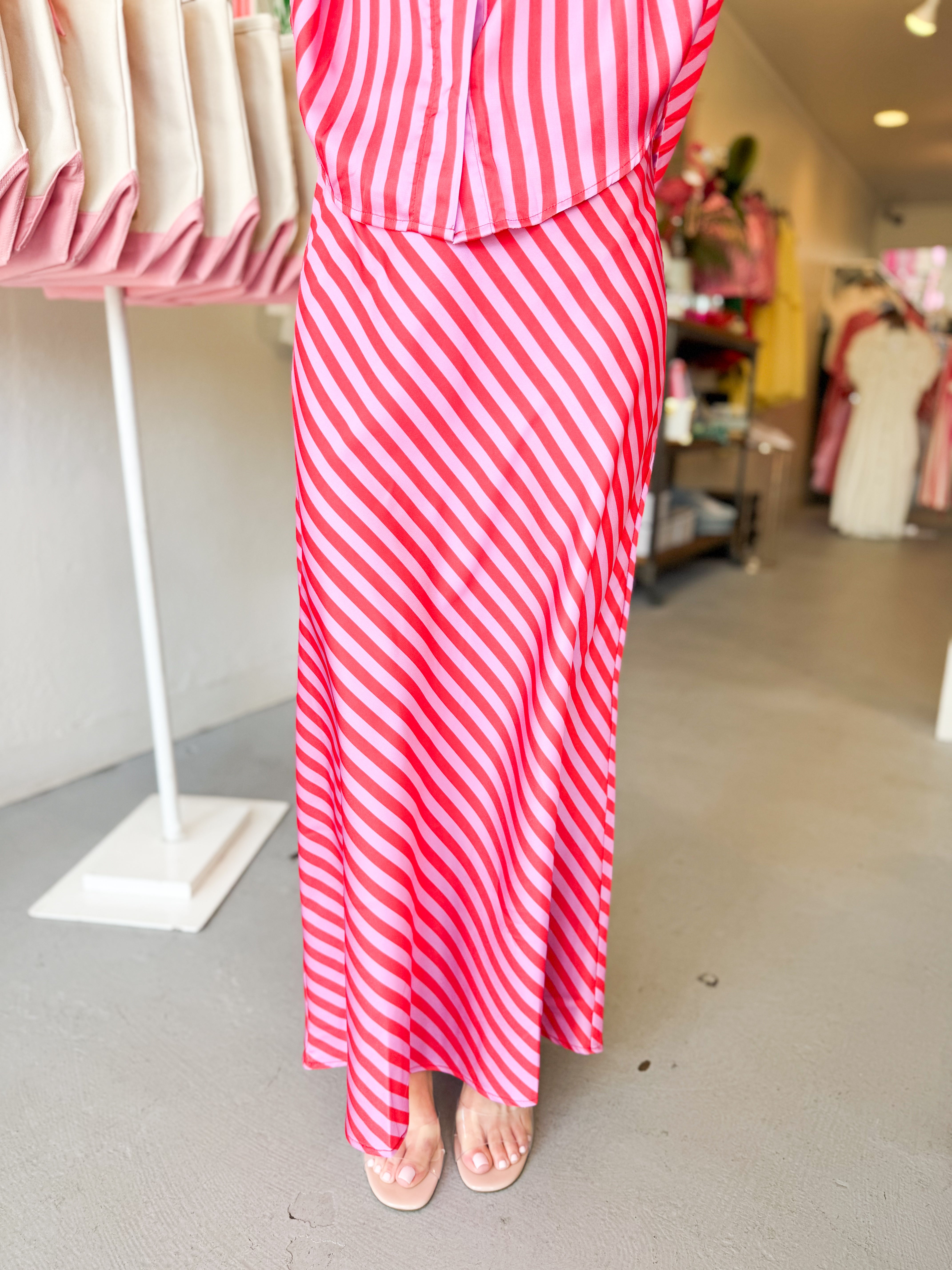 Bias Stripe Midi Skirt